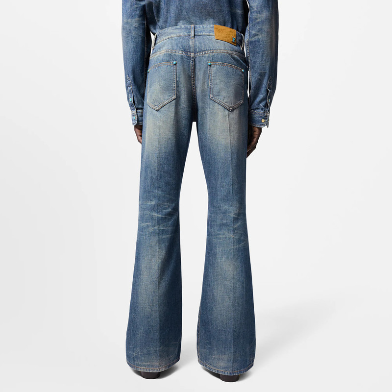 Embellished Flared Cotton Chambray Pants 5