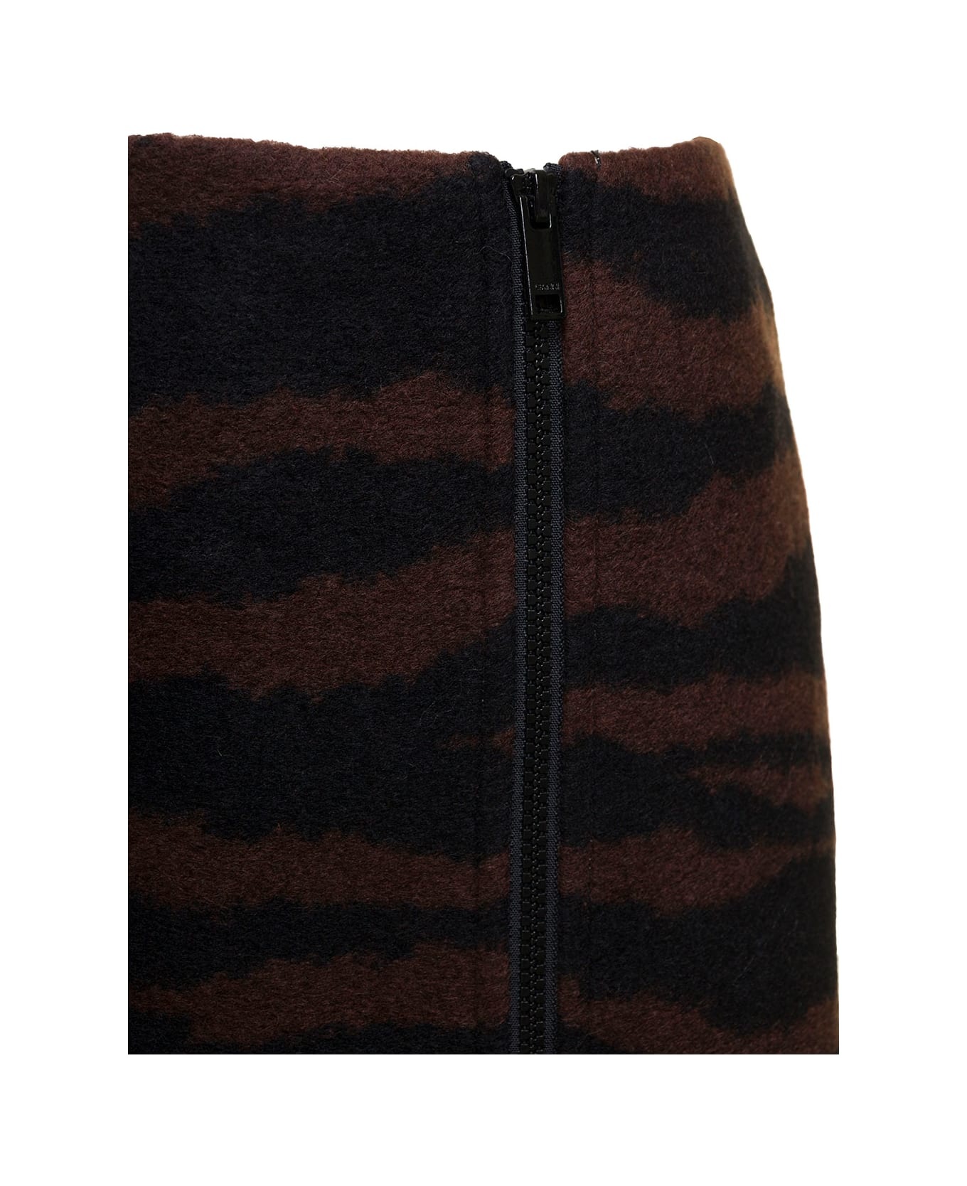 Brown And Black Mini-skirt With Zip And Zebra Print In Wool Woman - 3