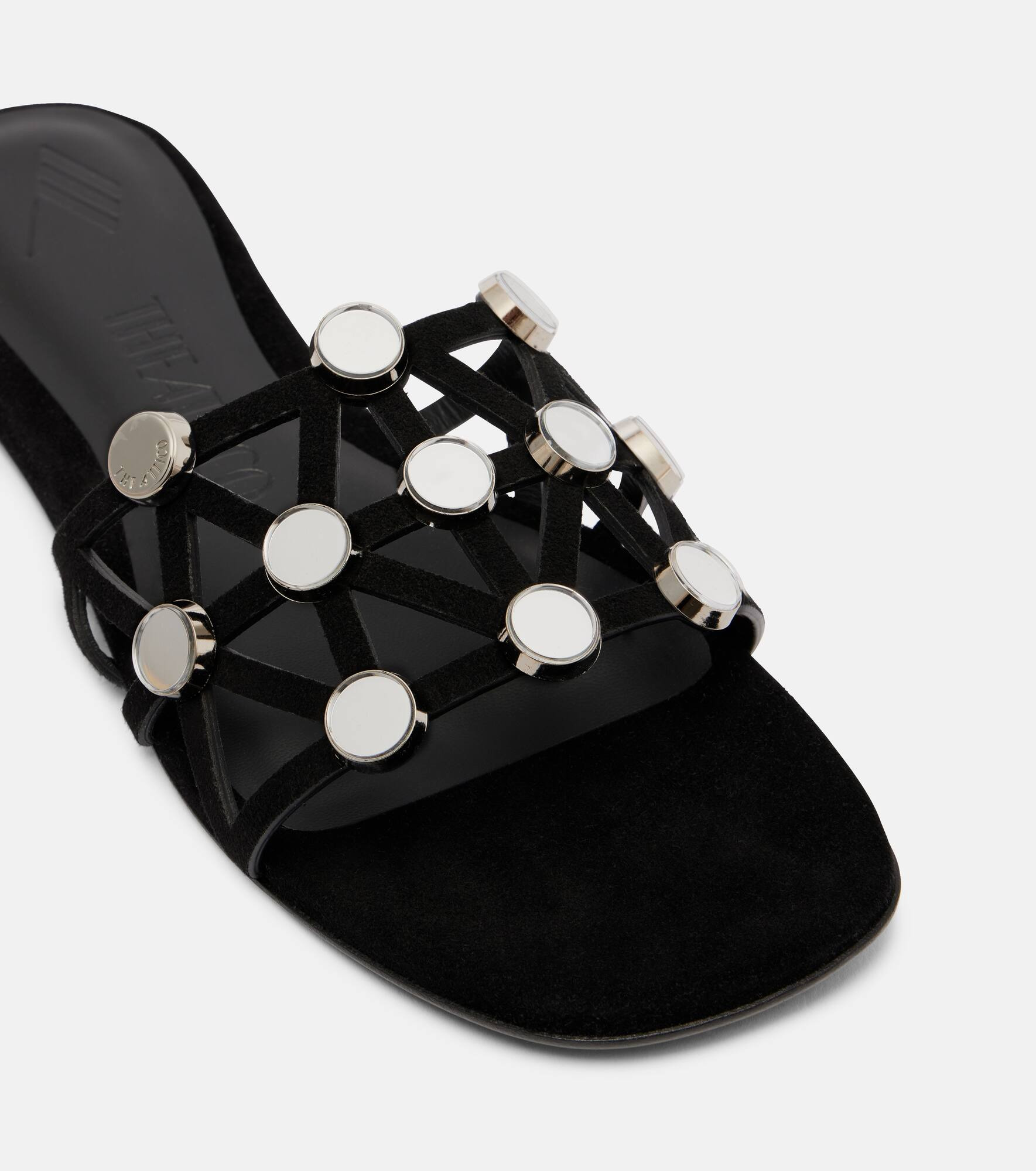 Grid embellished suede flat sandals - 5