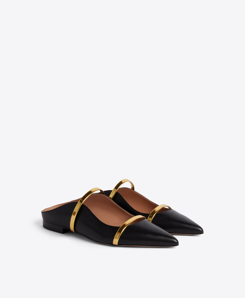 MALONE SOULIERS Maureen Black & Gold Leather Flat Mules outlook