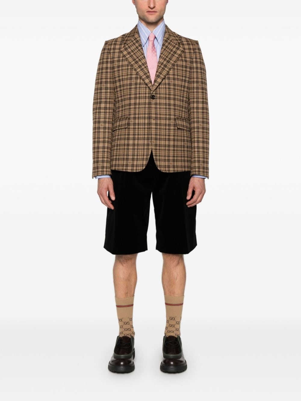 Double G-logo check-pattern blazer - 2