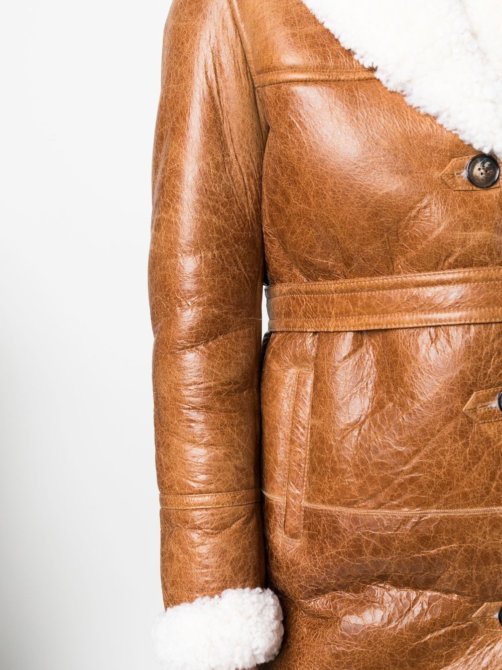 belted-waist lambskin coat - 5