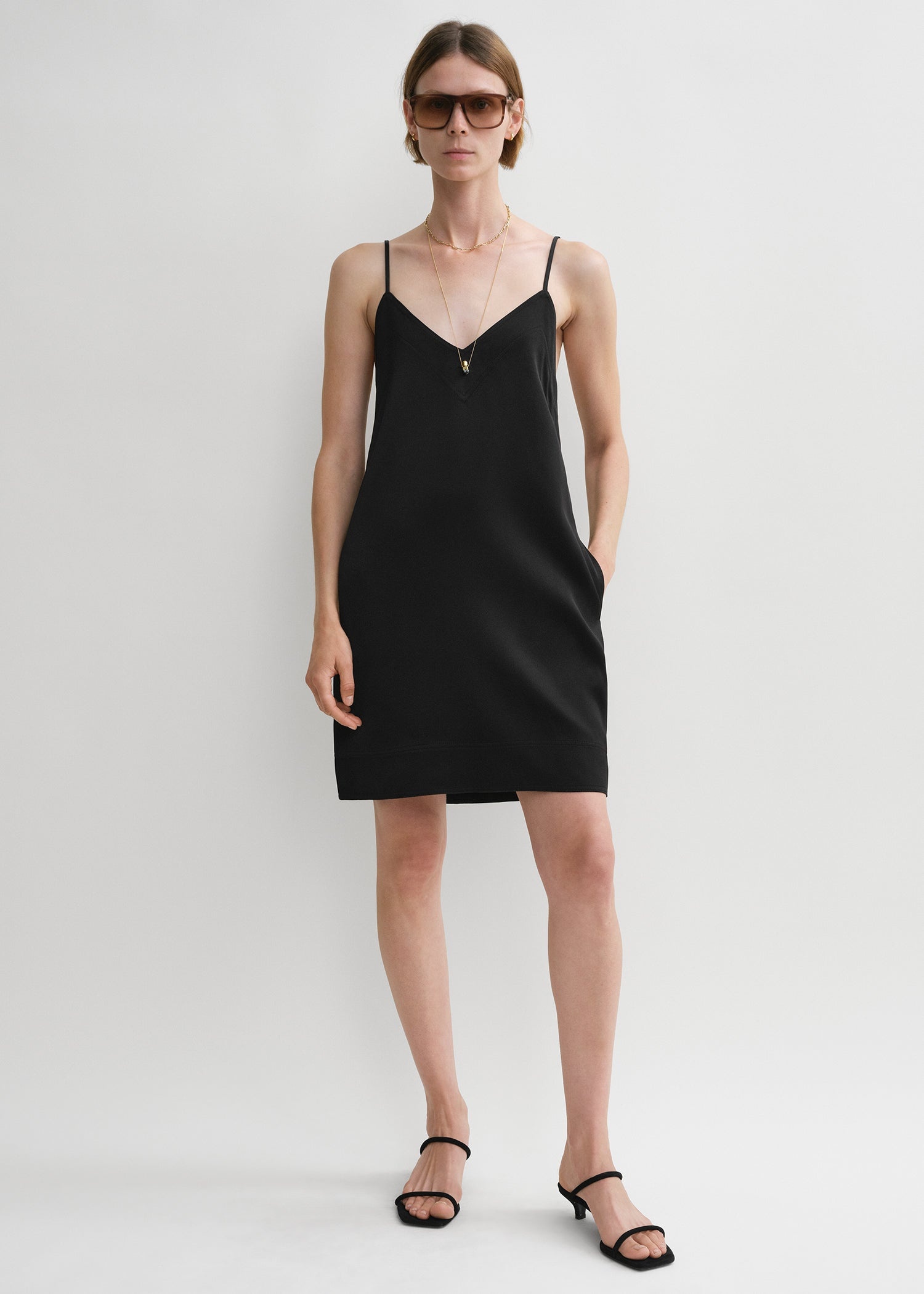 Contrast satin cami dress black - 2