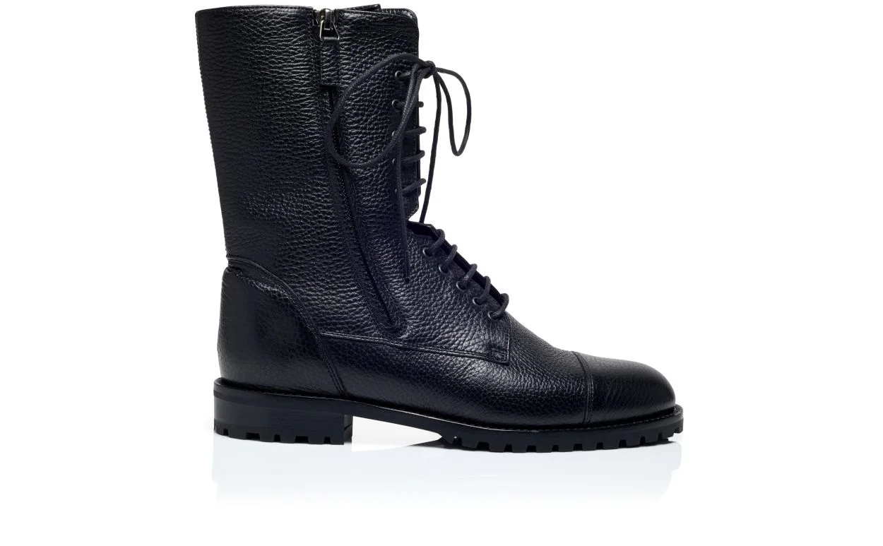 Black Calf Leather Military Boots - 1