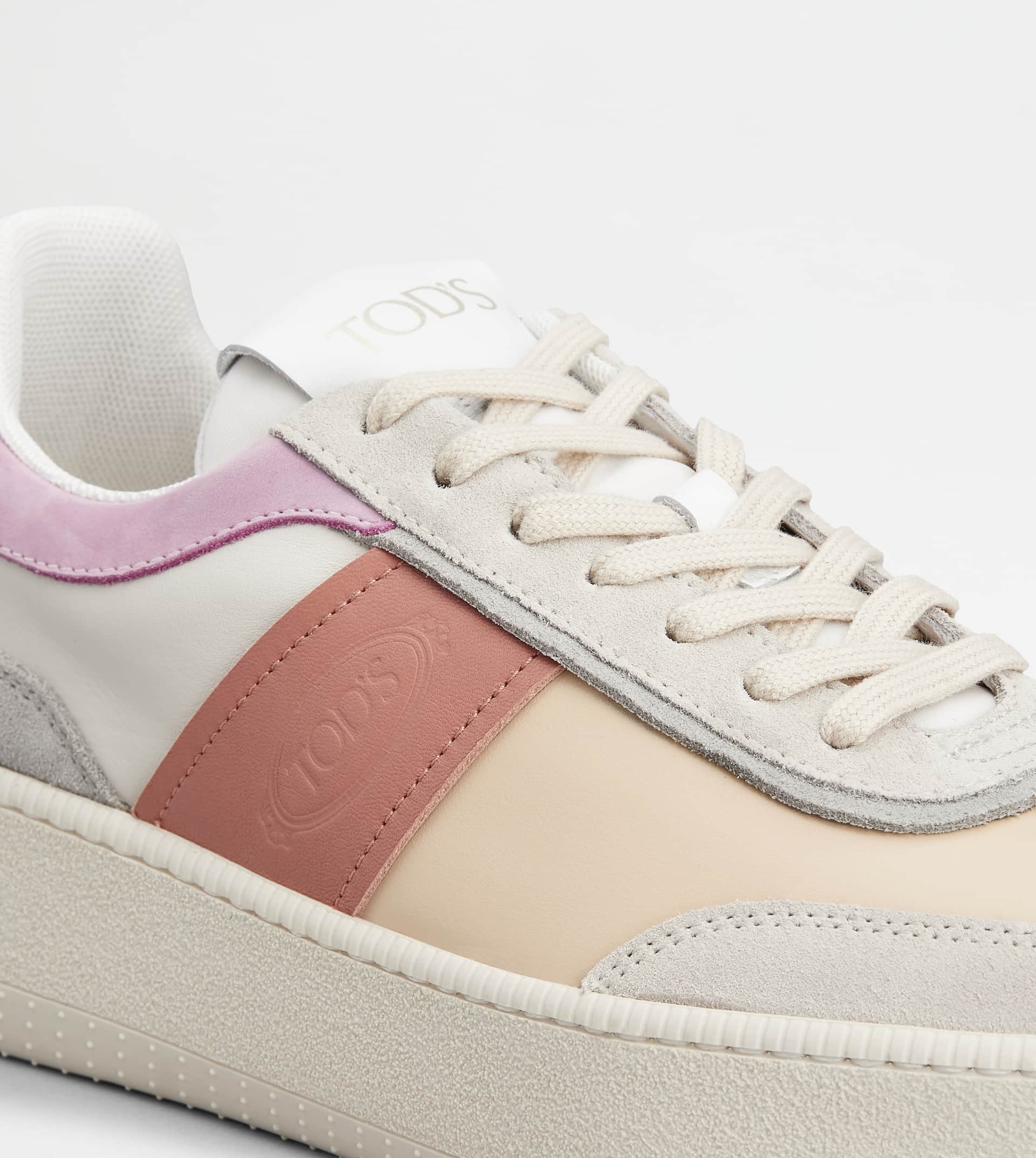 TOD'S PLATFORM SNEAKERS IN LEATHER - PINK, BEIGE, GREY - 5