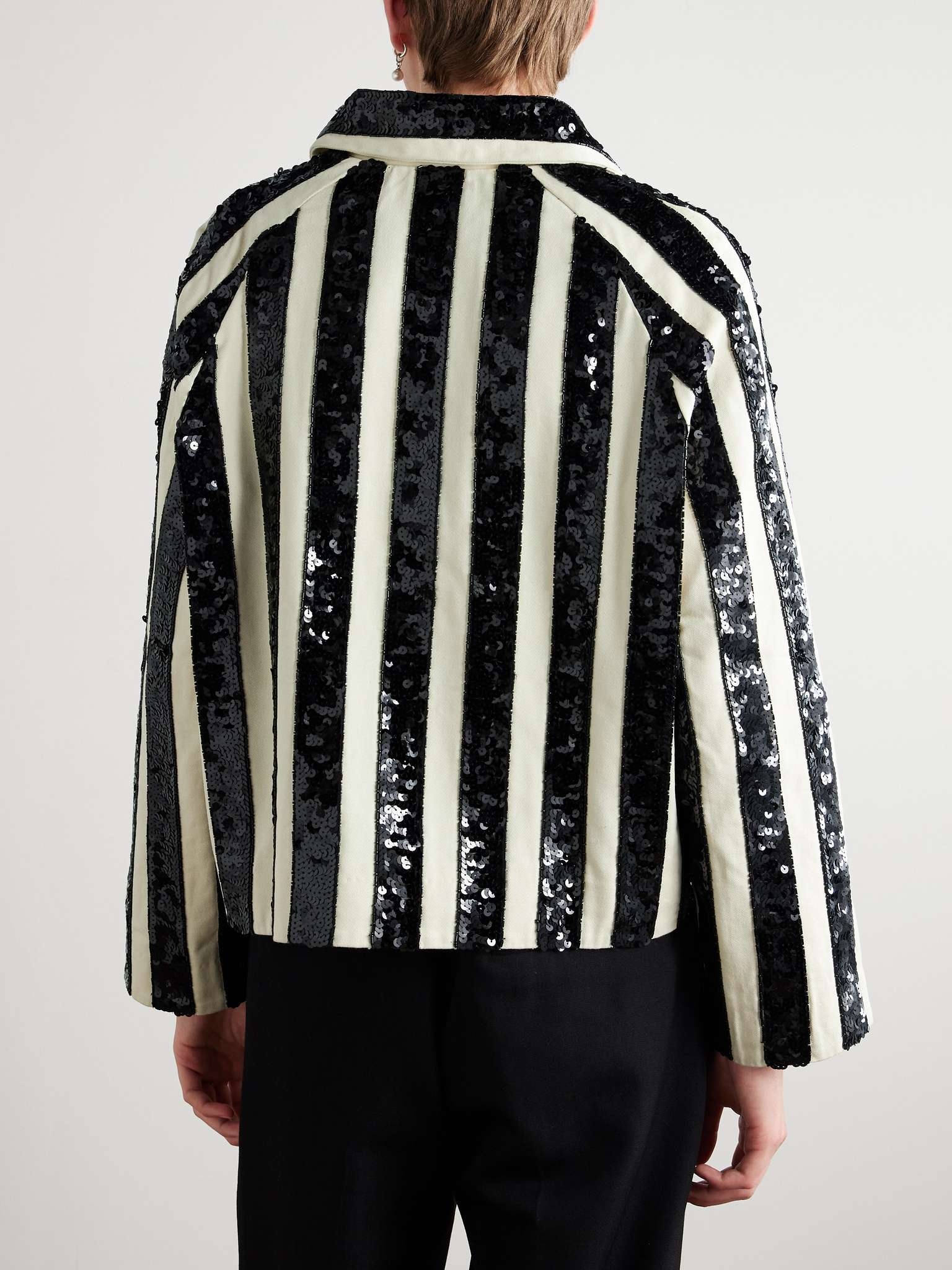 Cropped Sequinned Striped Woven Jacket - 4