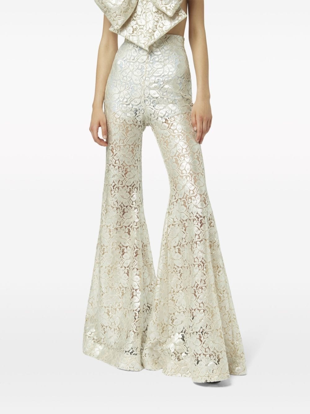 guipure-lace long-length flared trousers - 4