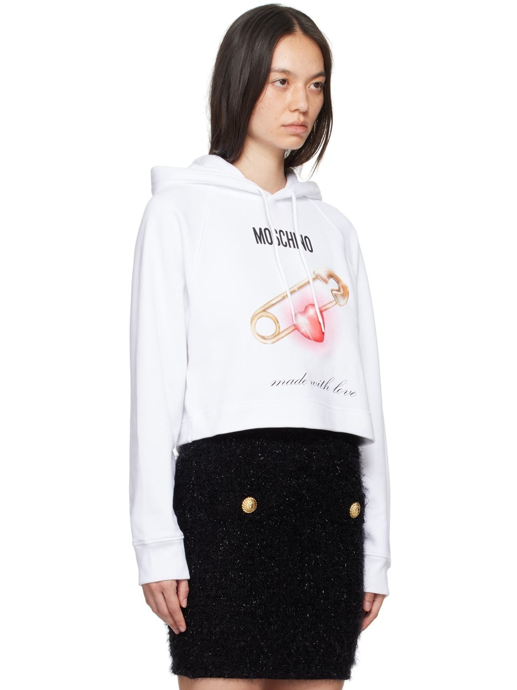 White Heart Safety Pin Hoodie - 2