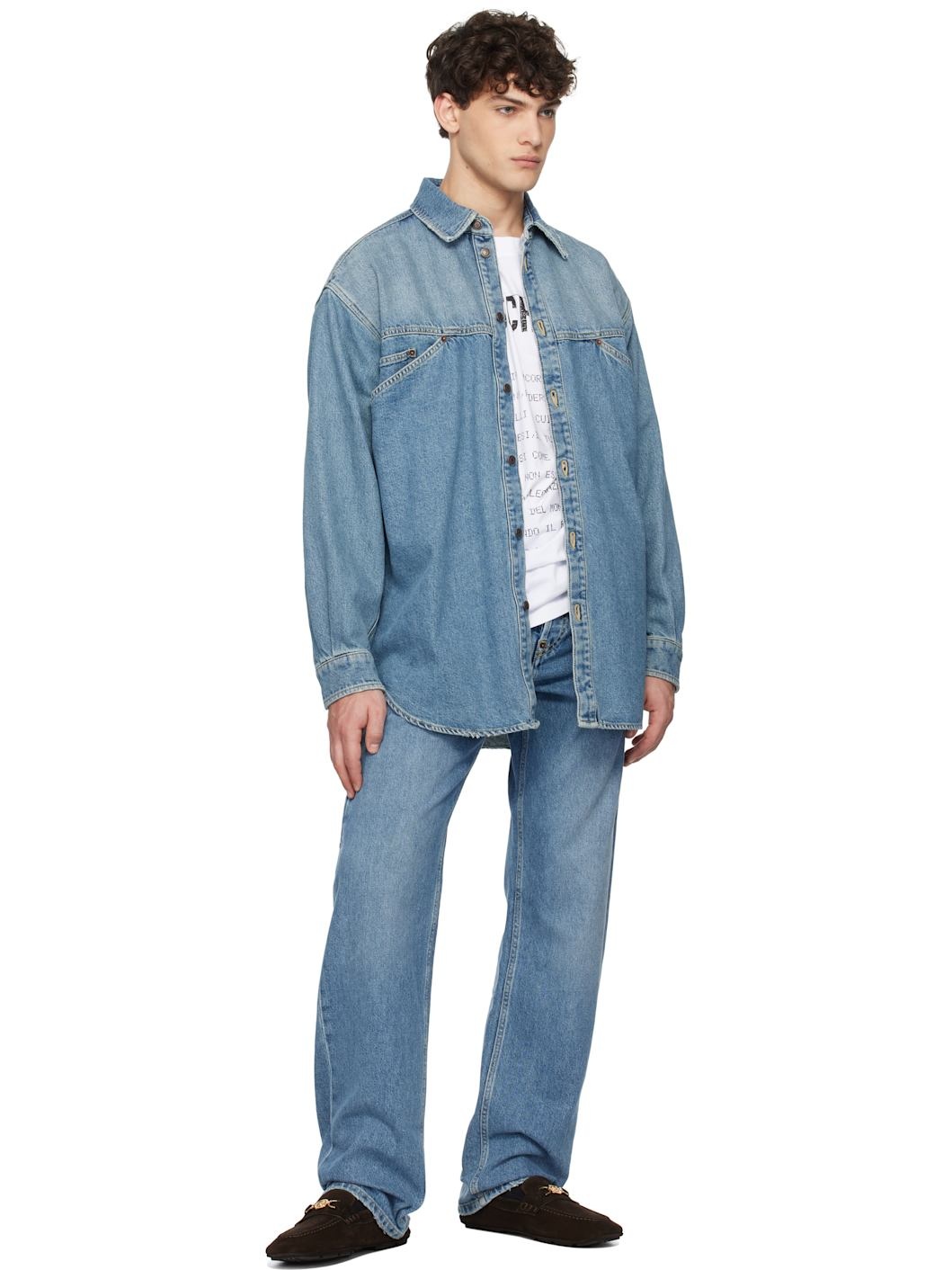 Blue Laurel Crown Emblem Denim Shirt - 4