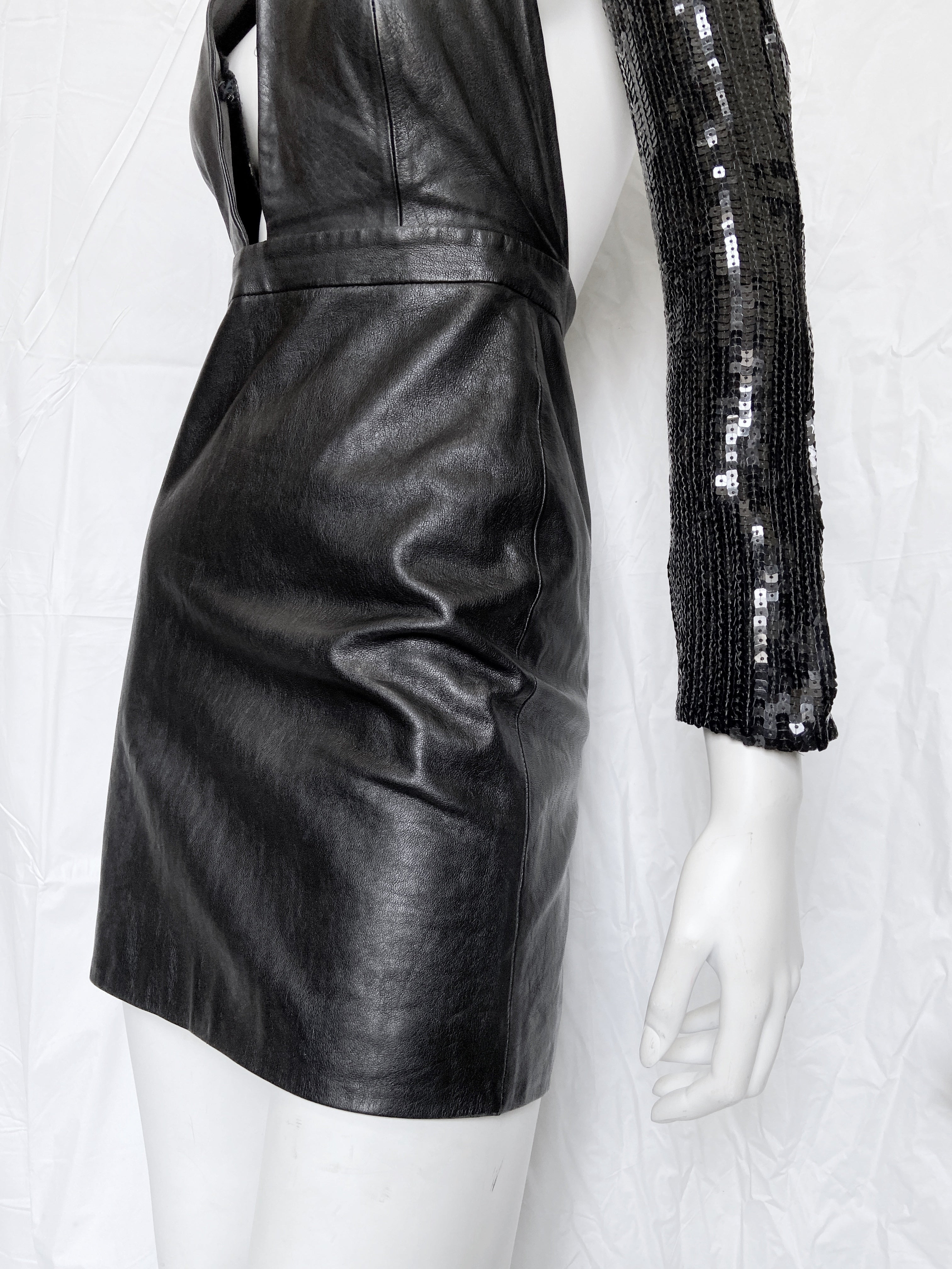 Saint Laurent Paris 2013 Hedi Beaded Collar Sequenced Sleeves Cut Out Backless Leather Dress - 13