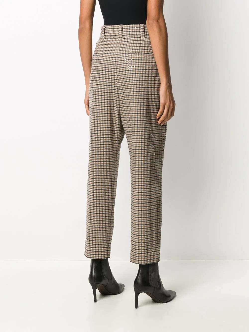 checked high-waisted trousers - 4