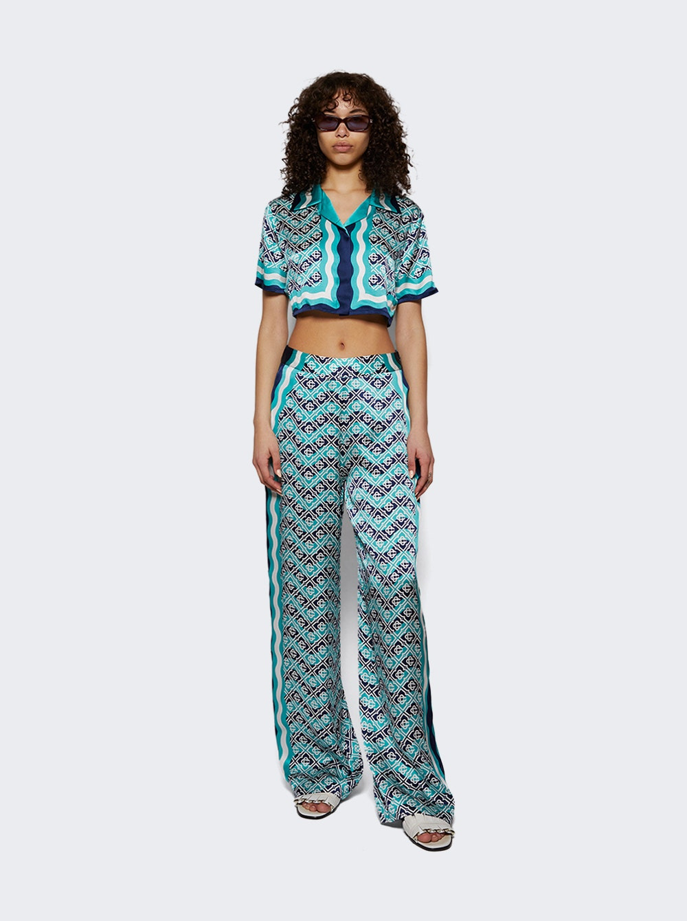 Monogram Cropped Shirt Turquoise - 5