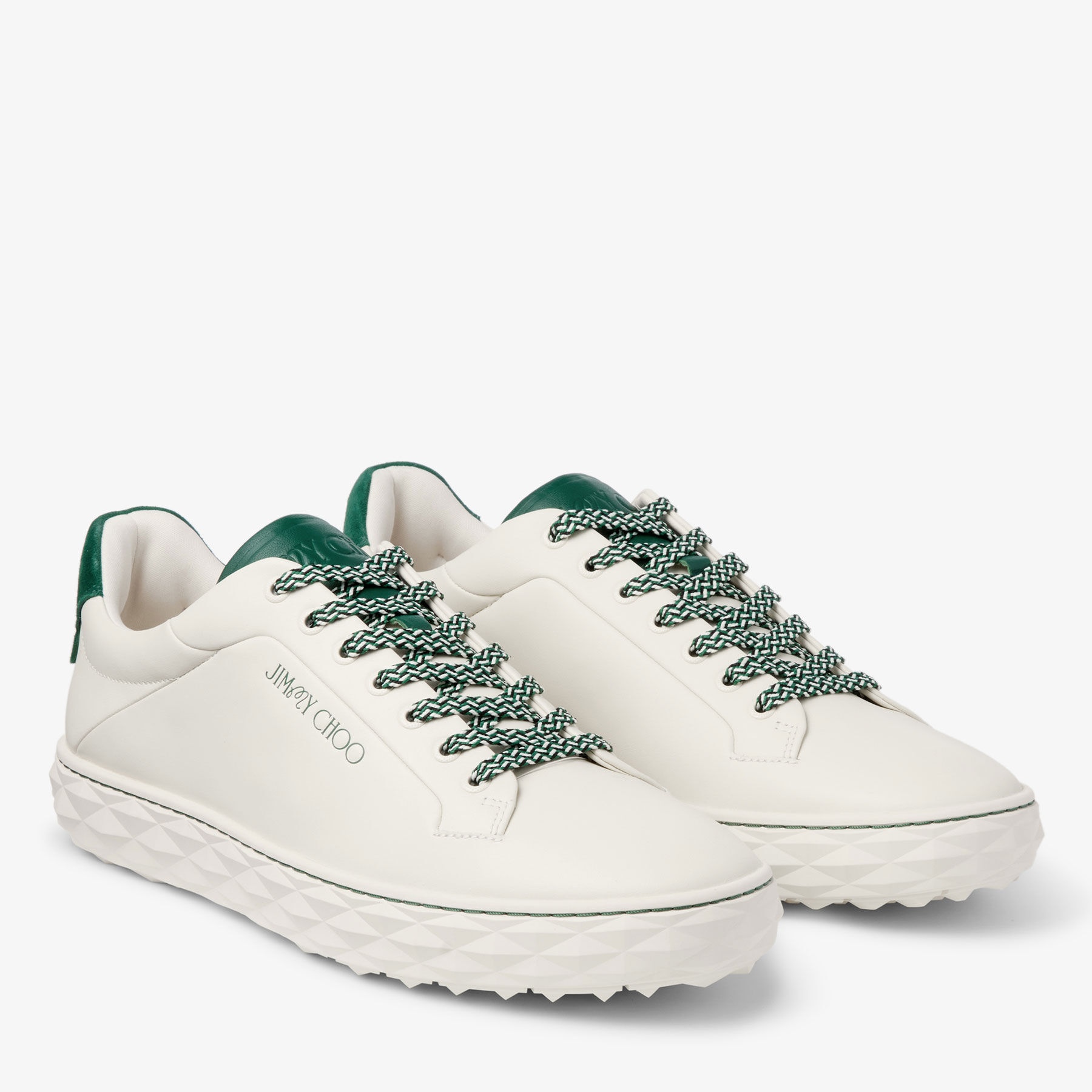 Jimmy Choo / Malbon 2.0 Diamond M
Men's Latte Leather and Malbon Green Trainers with Detachable Kilt - 7