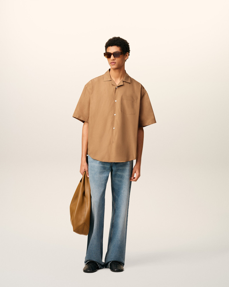 BROWN TAFFETASS SHORT SLEEVED BOXY SHIRT 4