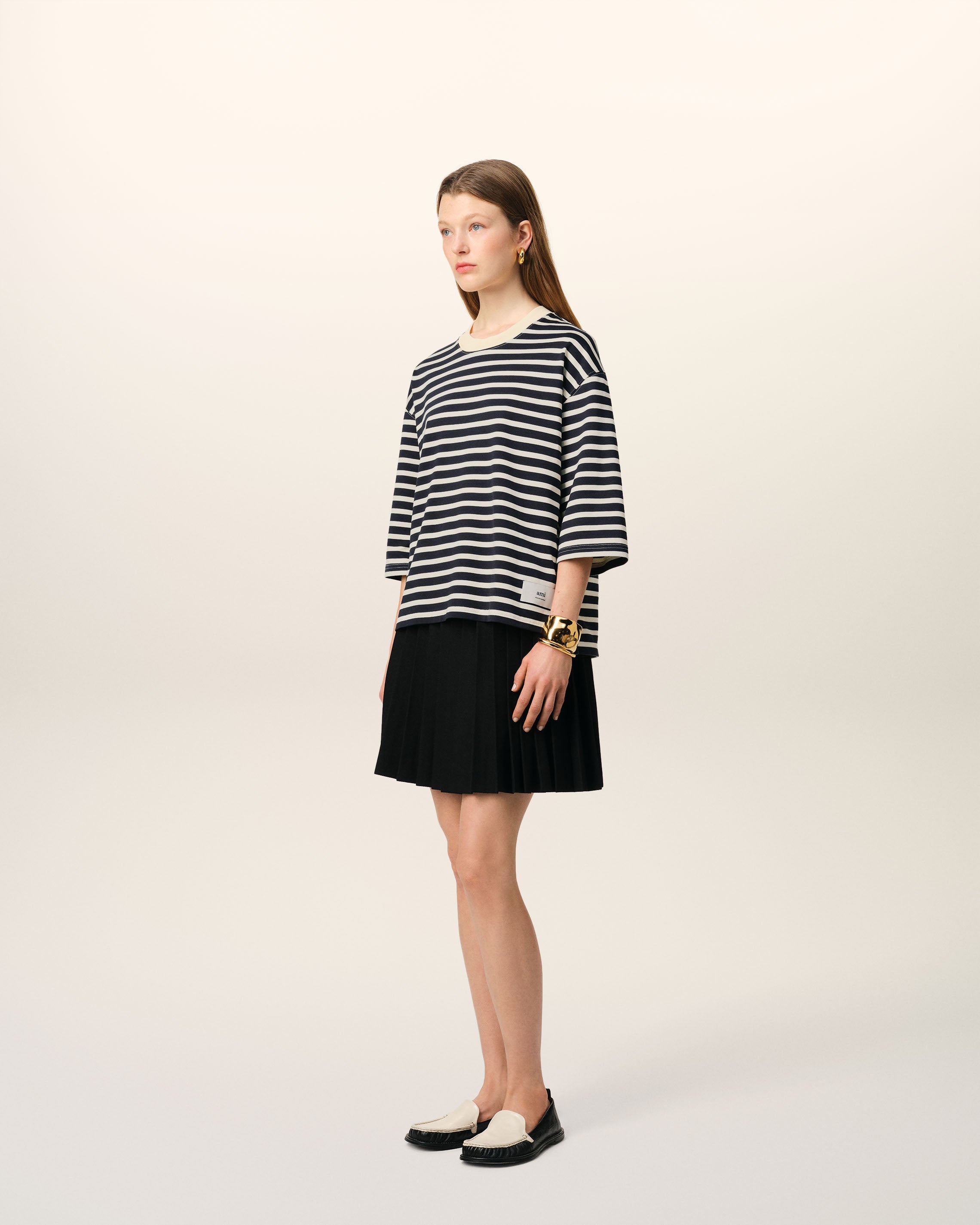 NAVY RECYCLED COTTON LOOSE STRIPED T-SHIRT - 6
