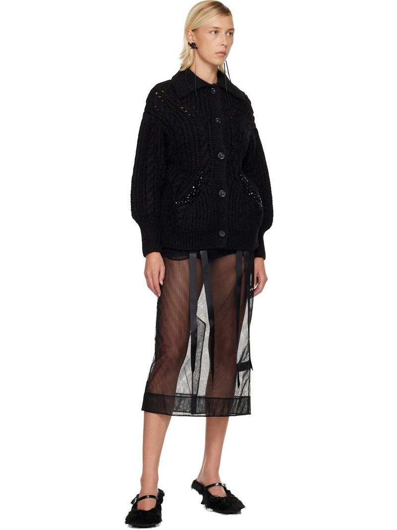 Simone Rocha Black Sheer Bow Ribbon Pencil Midi Skirt outlook