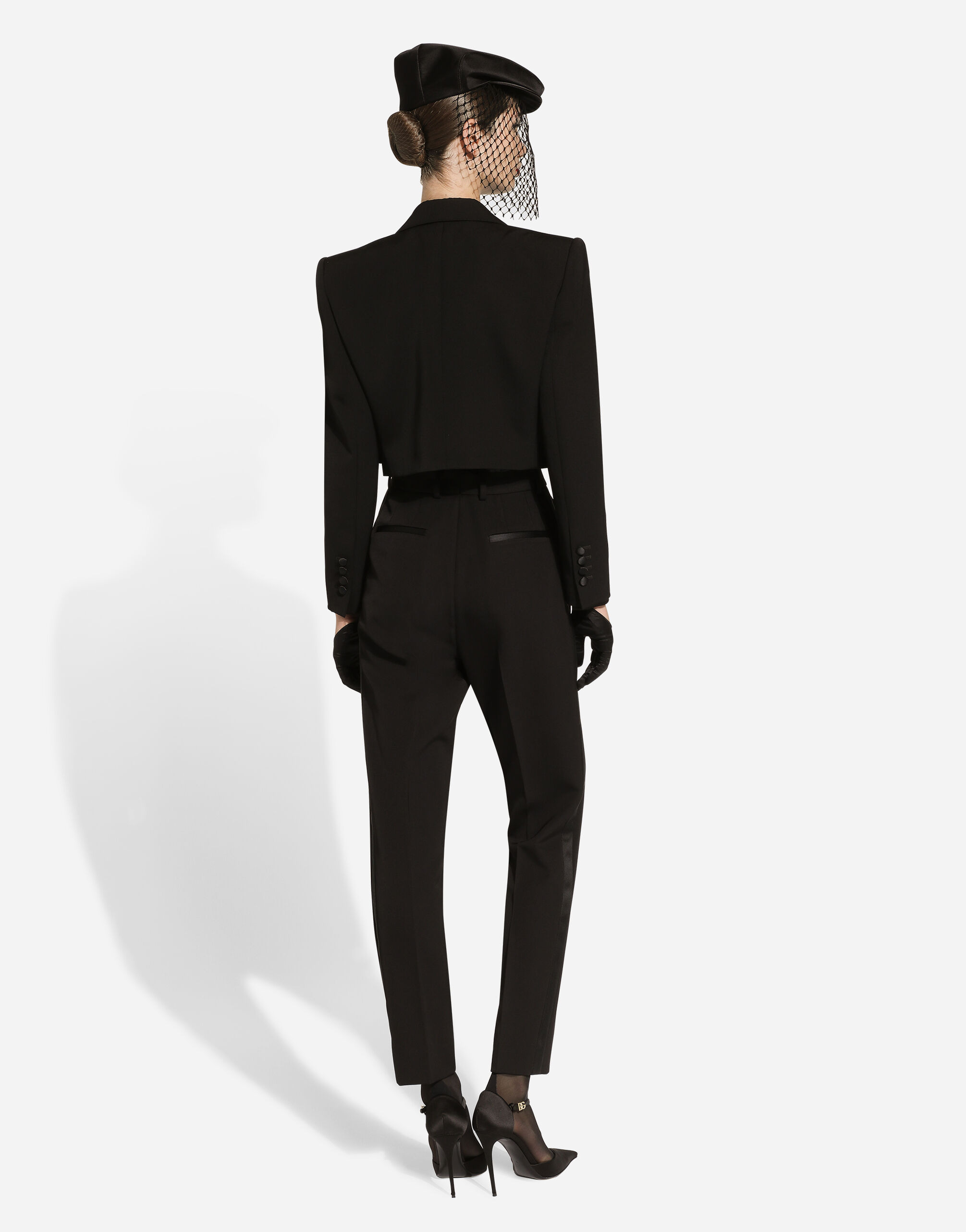 Short wool gabardine tuxedo jacket - 4
