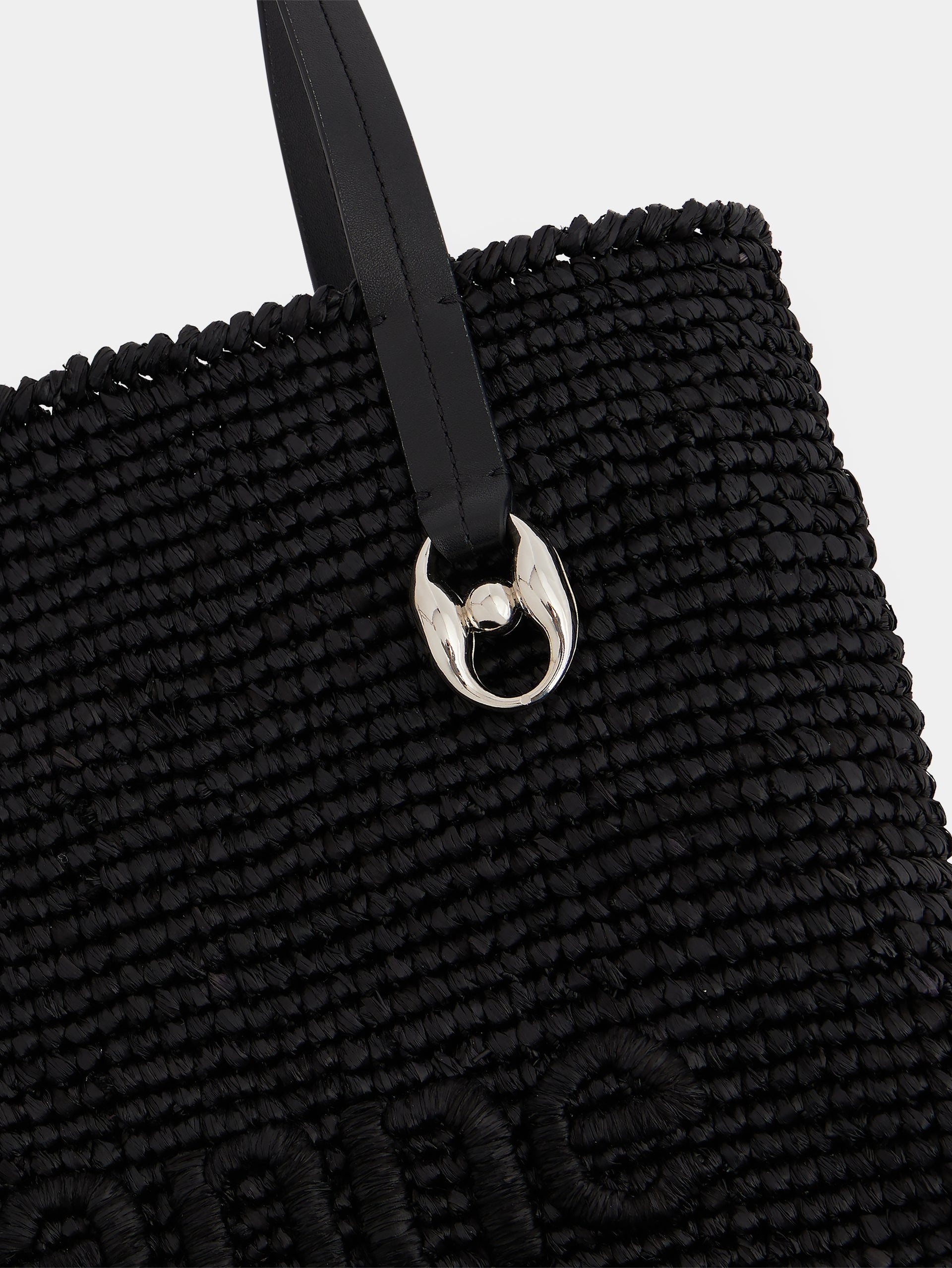 BLACK RAFFIA TOTE BAG WITH LOGO - 6