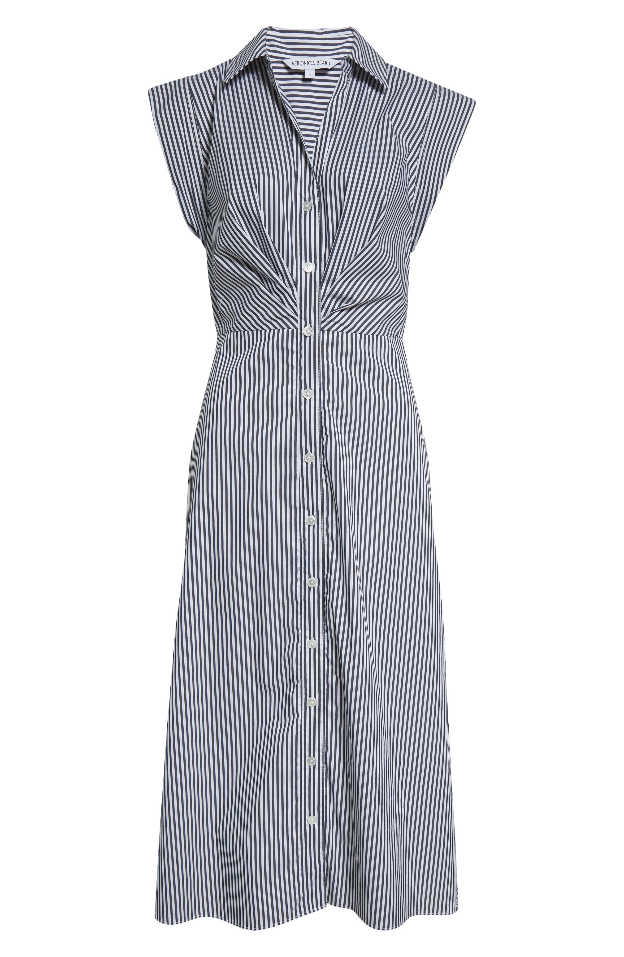 Veronica Beard Haydon Stripe Cotton Blend Shirtdress in Navy White at Nordstrom - 5