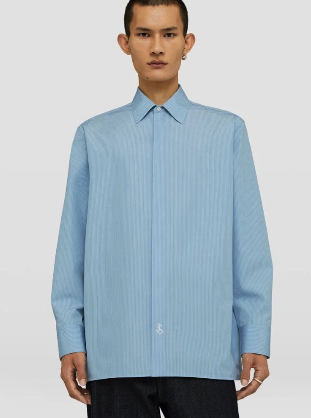 Jil Sander Men Light-Blue Pinstriped Shirt With Pointed Collar In Cotton Man - 4