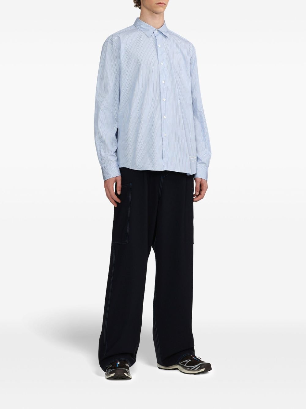 contrast-stitching wide-leg trousers - 2