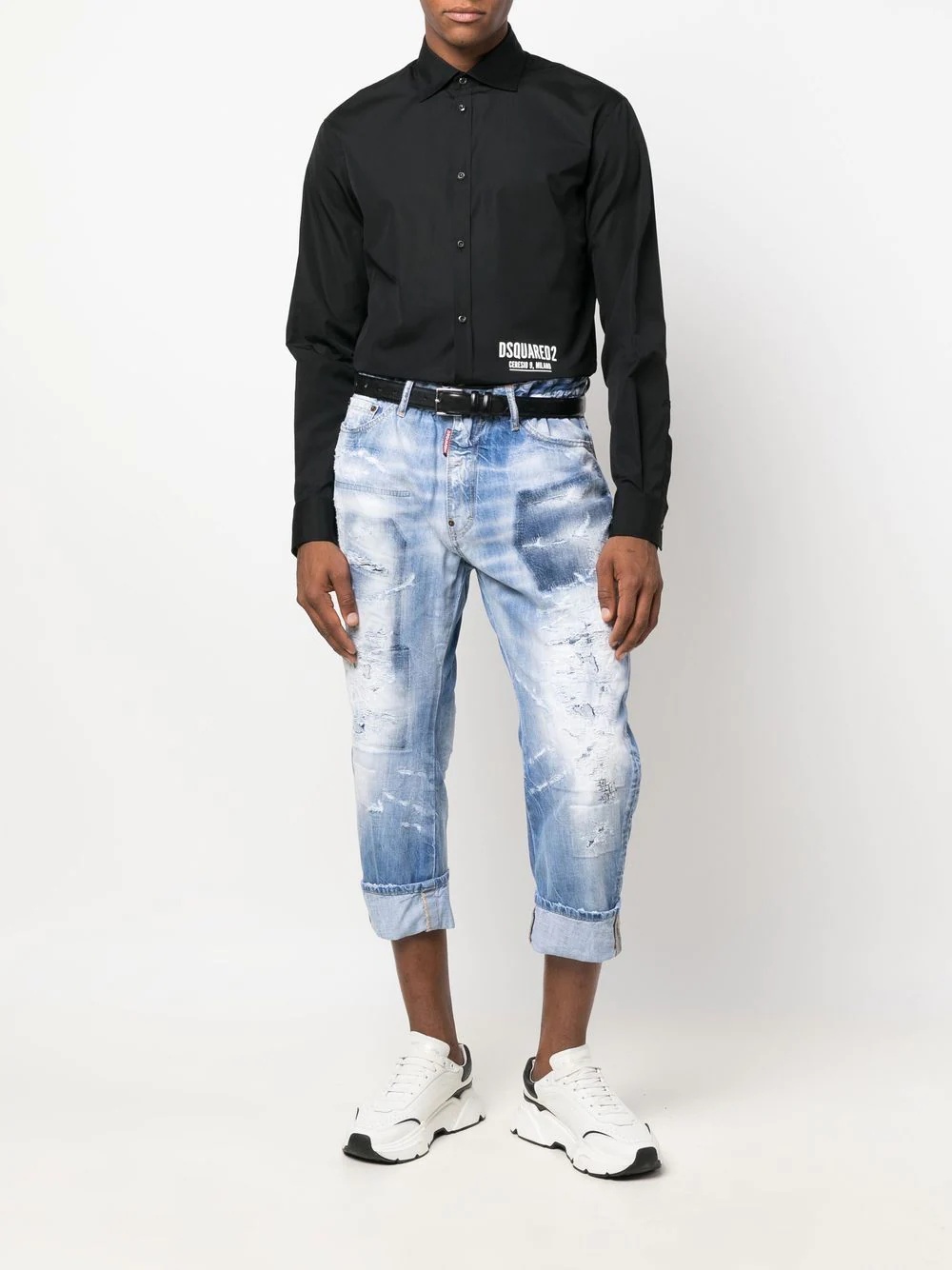 distressed cropped jeans - 2