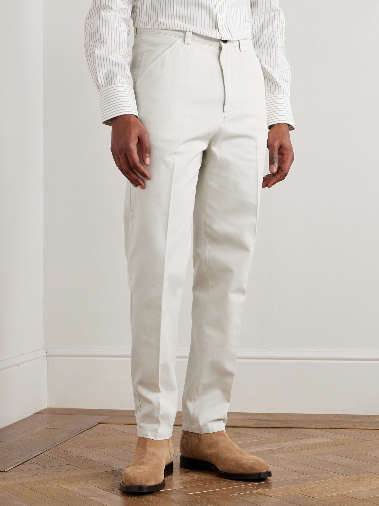 Cotton-Twill Trousers Cream - 3