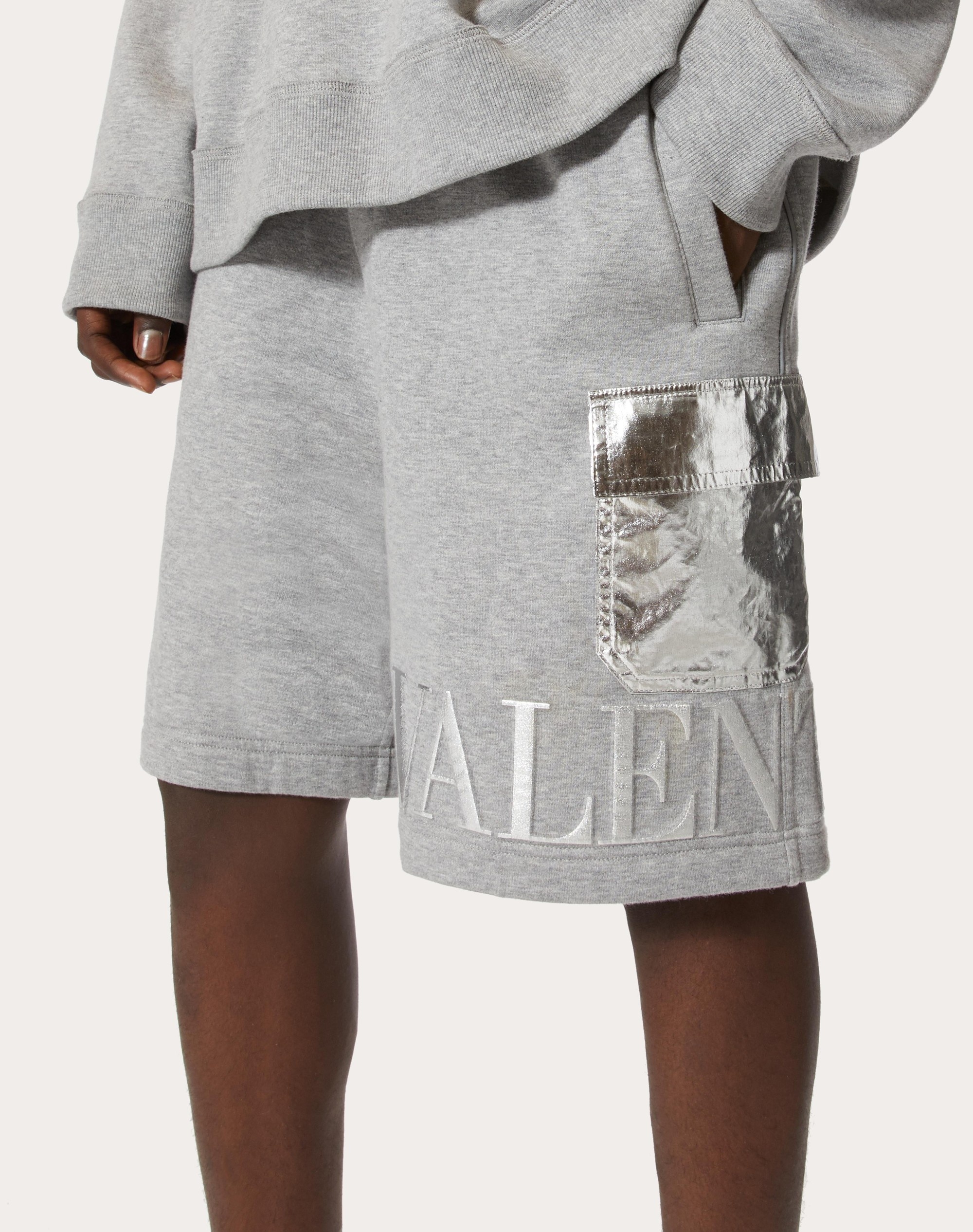 BERMUDA SHORTS WITH METALLIC SILVER POCKET AND VALENTINO EMBOSSED - 5
