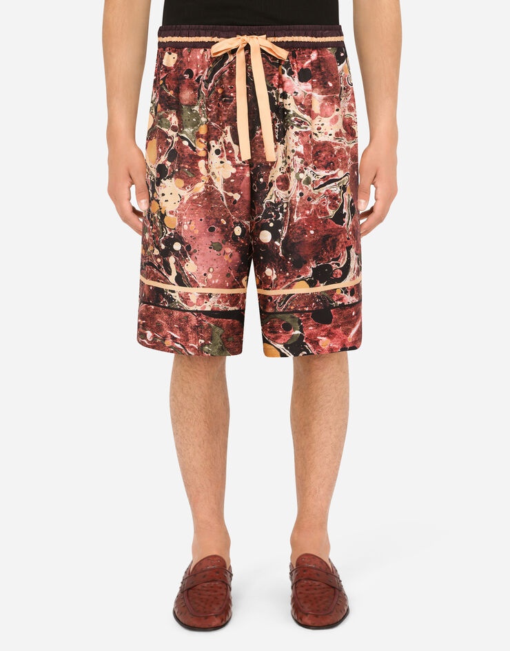Silk jogging shorts with marbled print - 2