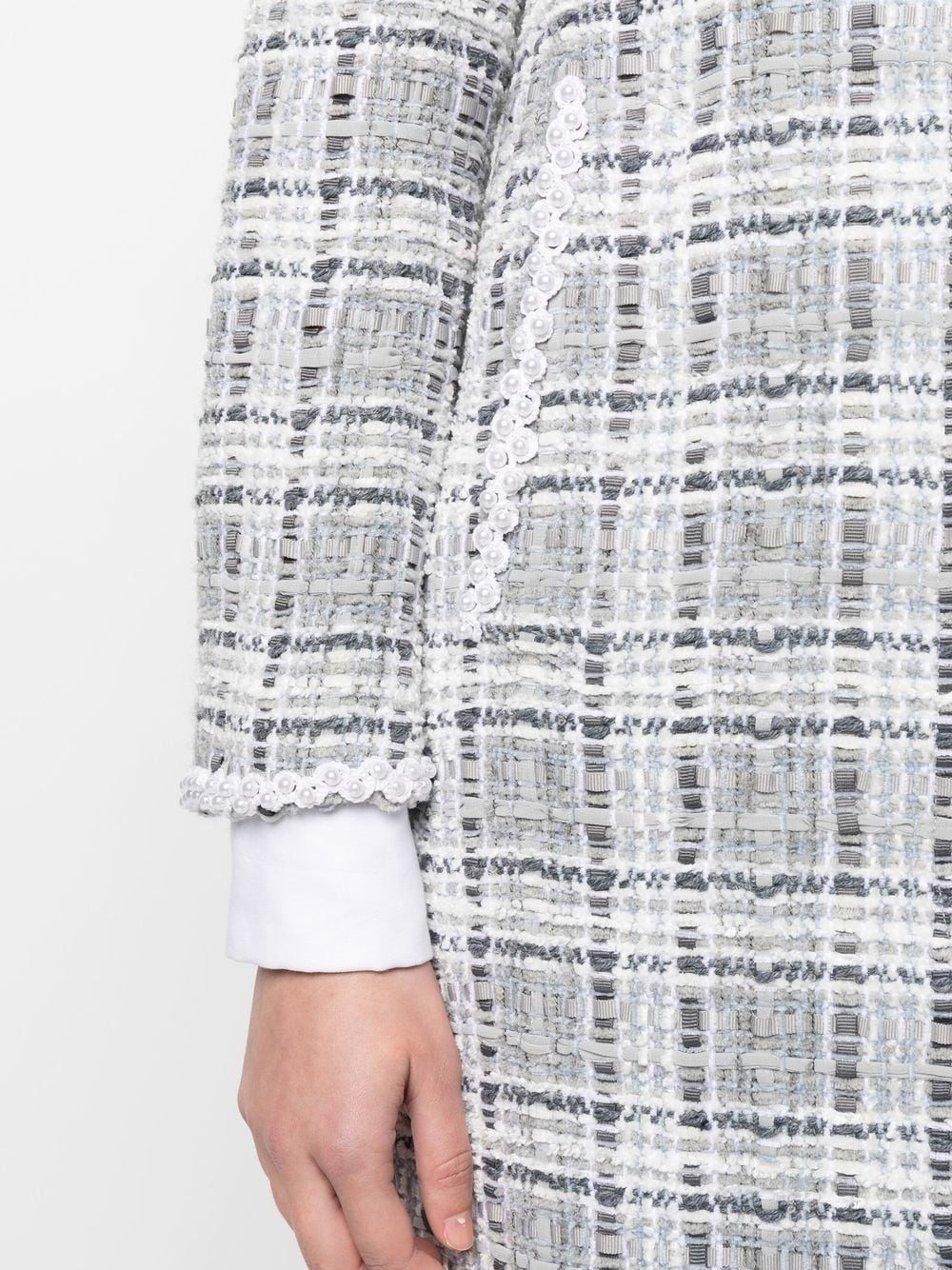 crochet-appliqué tweed coat - 5