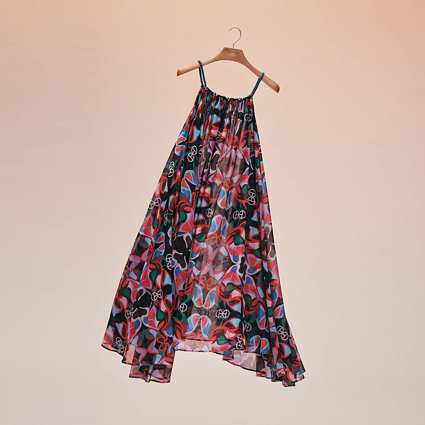 "Fleurs Miroir H Rond" beach dress with shoulder straps - 5