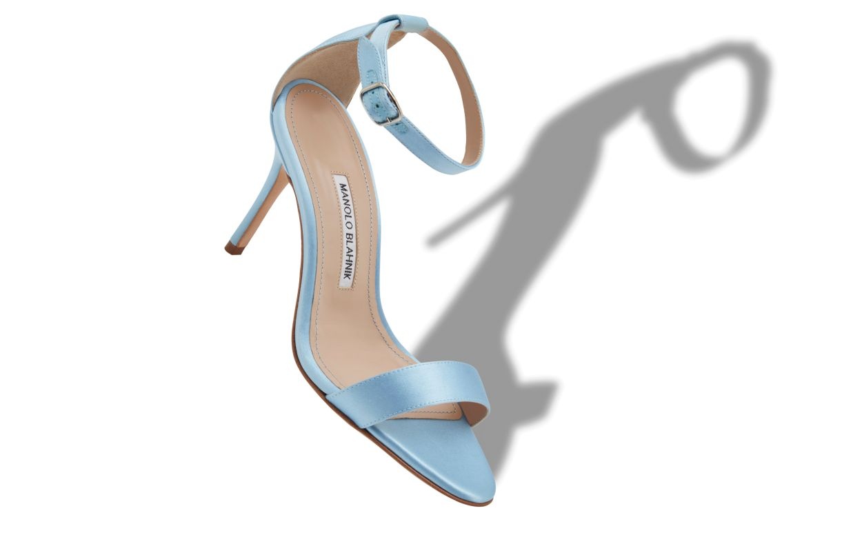 Light Blue Satin Ankle Strap Sandals - 2