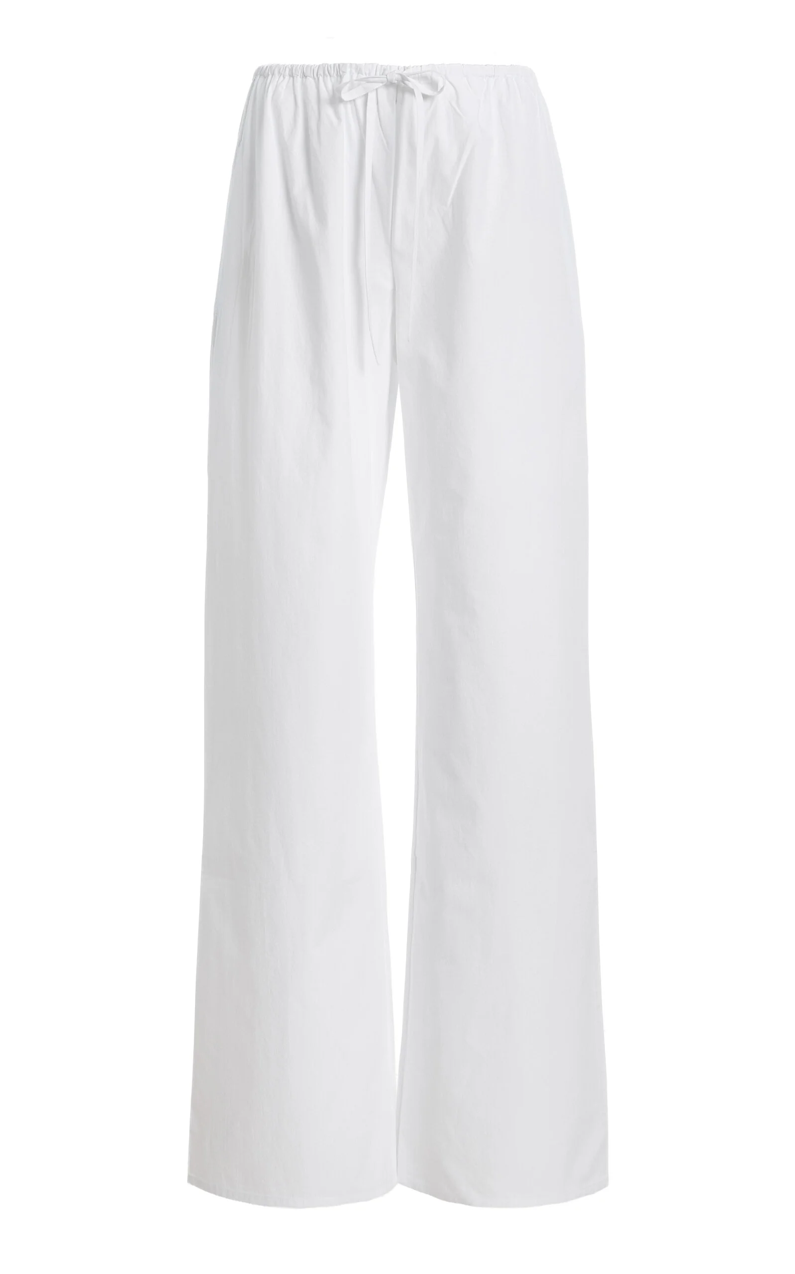 Drawstring Cotton Wide-Leg Pants - 1