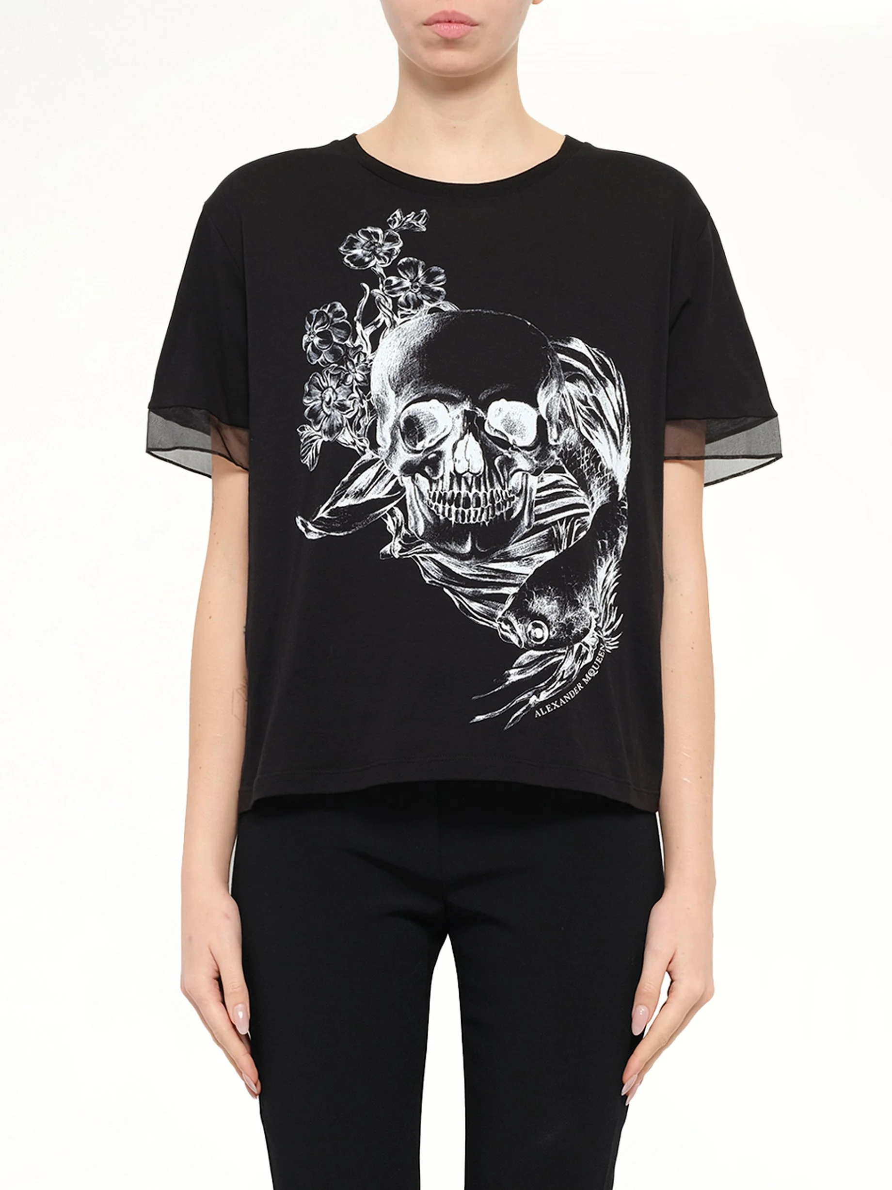 Alexander McQueen Fish Skull Tee in Black/White - 1
