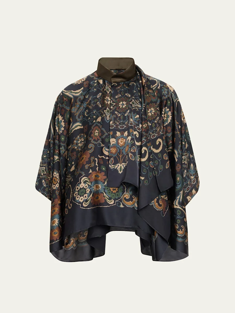 Floral Print Cape Shirt - 1