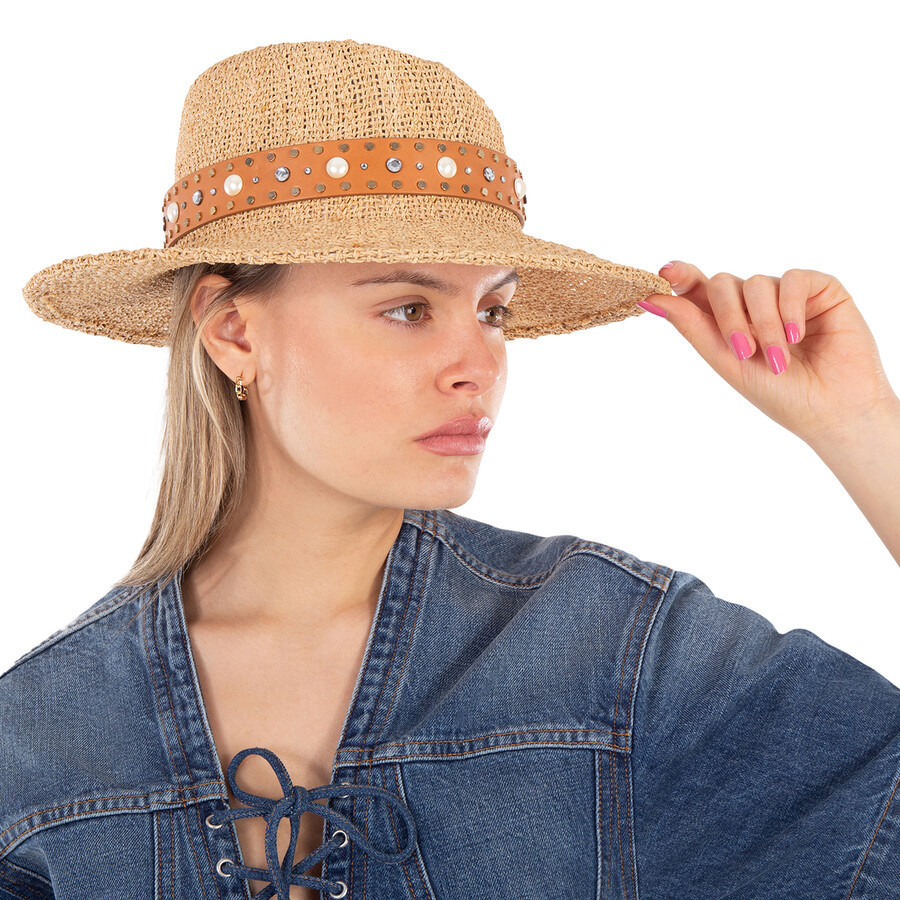 Maison Michel Ladies Beige Virginie Decorative Belt Fedora Hat - 2