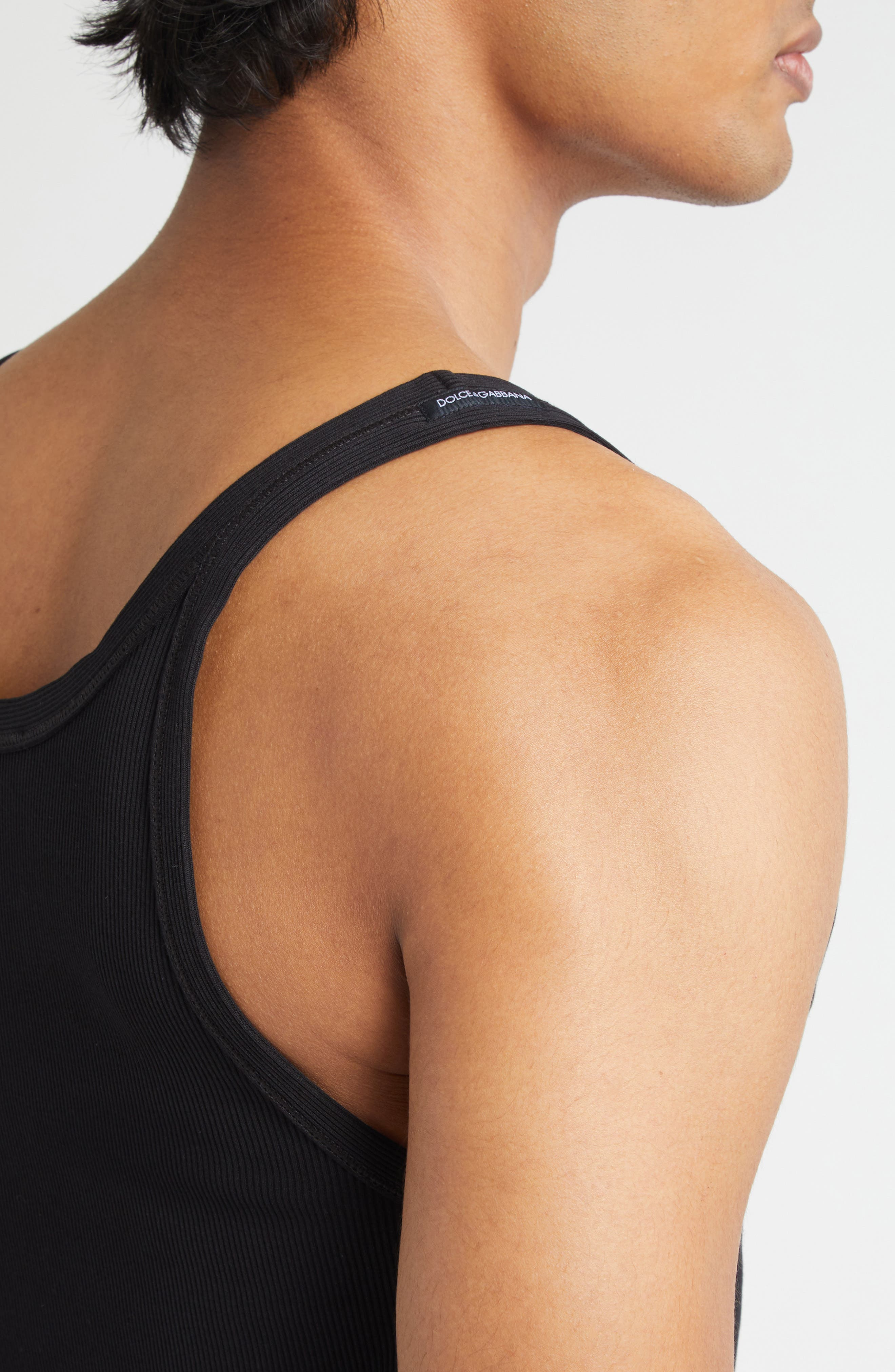 Dolce&Gabbana Embroidered Logo Rib Tank in N0000 Nero at Nordstrom - 4
