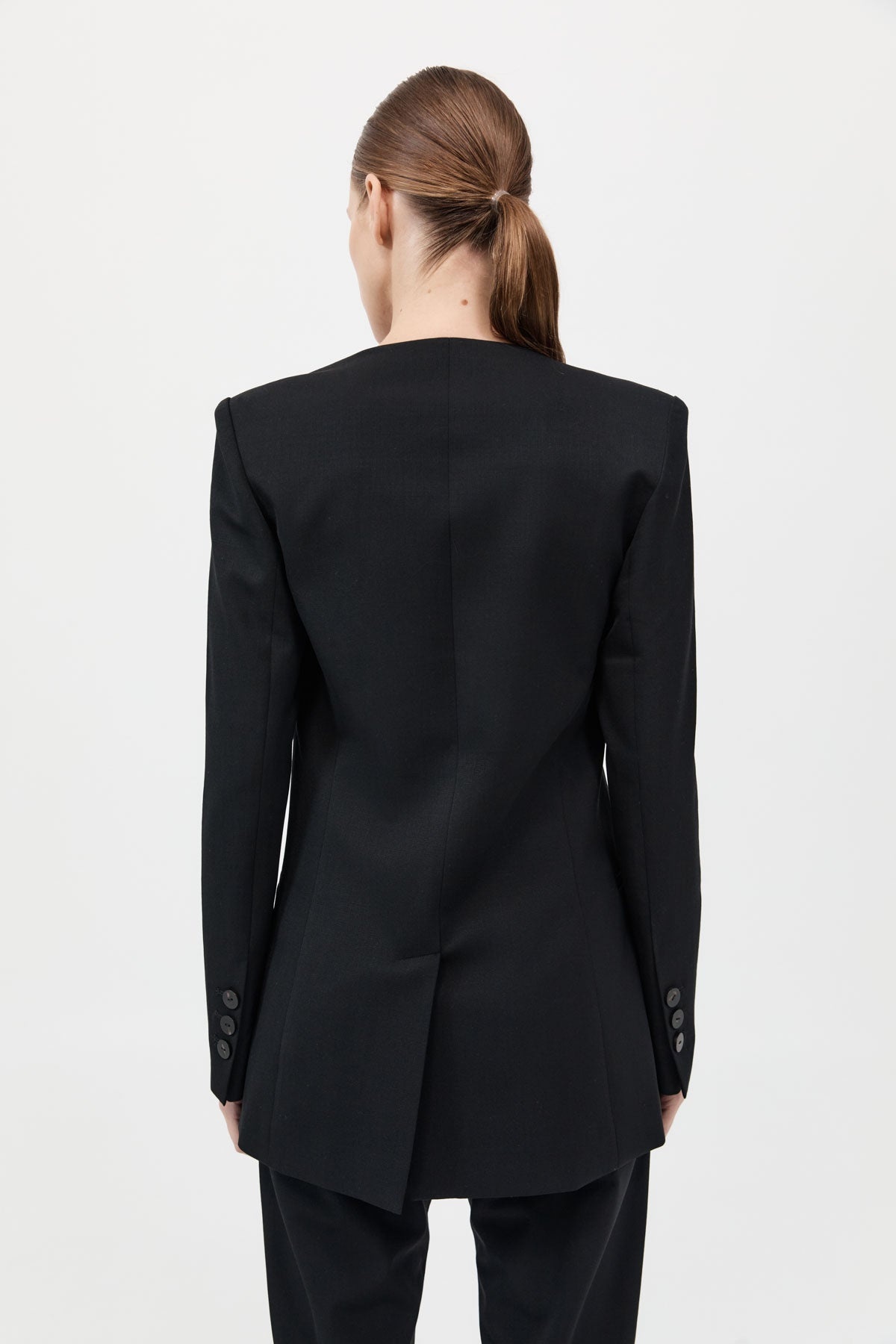 Raw Edge Collarless Blazer - Black - 6