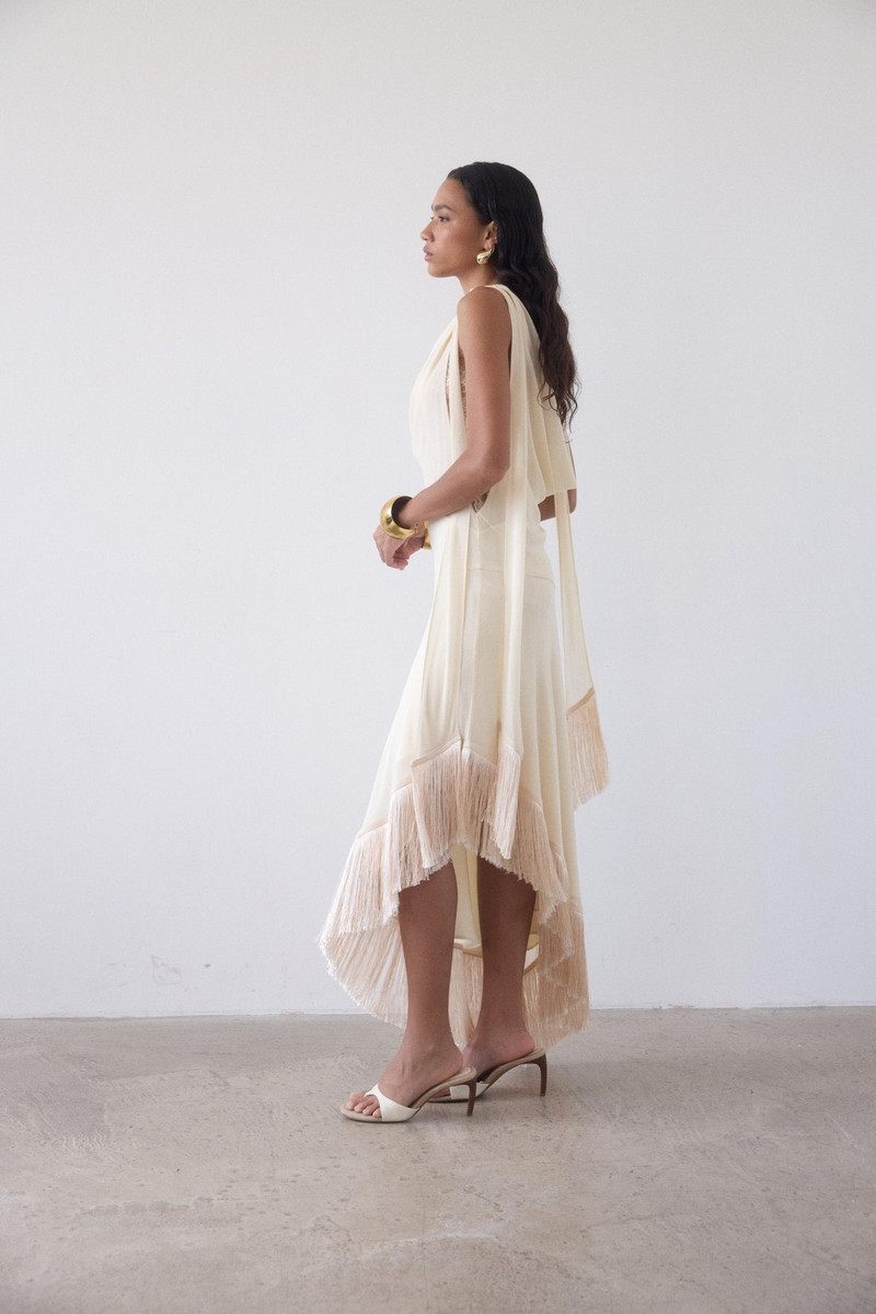 MISTRAL MIDI DRESS IN CREAM CHIFFON & LACE 4