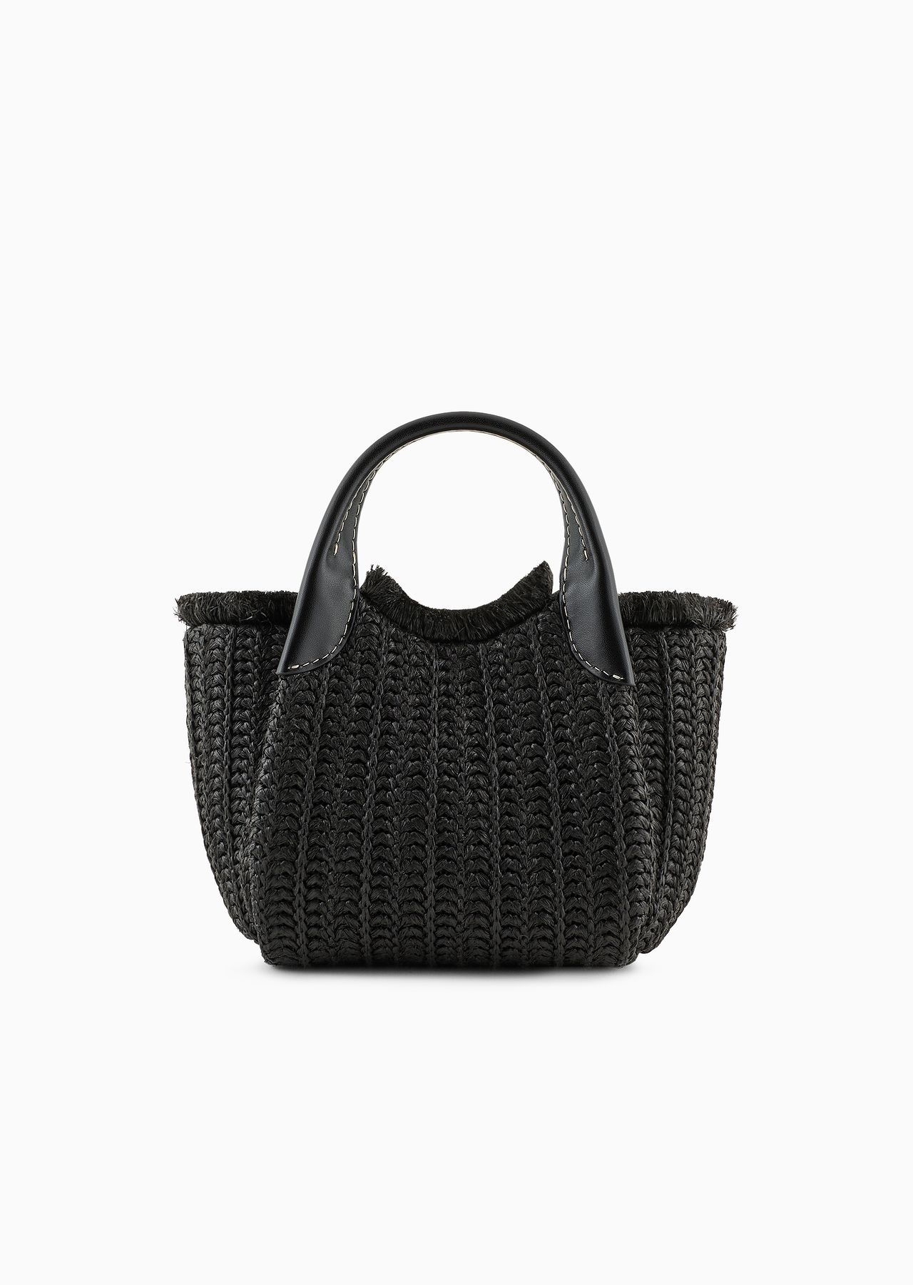 Woven straw handbag with logo charm - 3