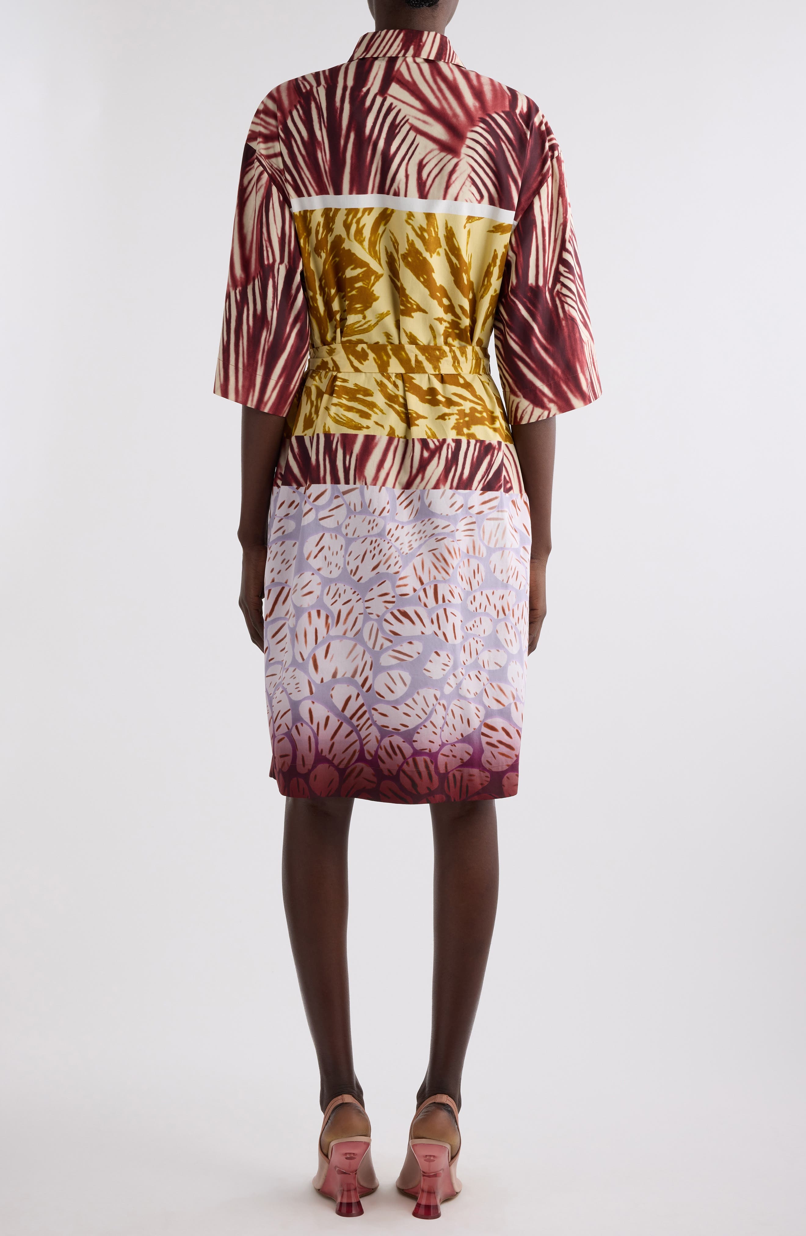 Dries Van Noten Doralia Mixed Print Belted Shirtdress in Burgundy at Nordstrom - 2
