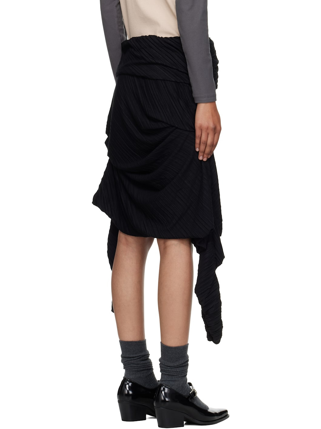 Black Pleats Midi Skirt - 3