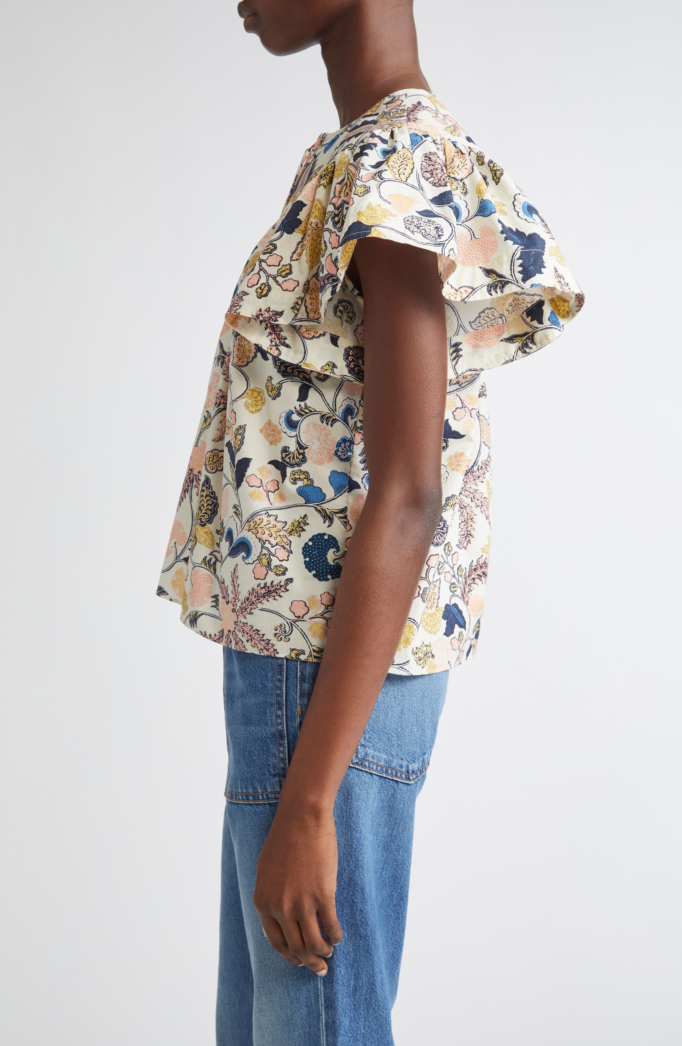 Ulla Johnson Perline Flutter Sleeve Top in Magnolia at Nordstrom - 3