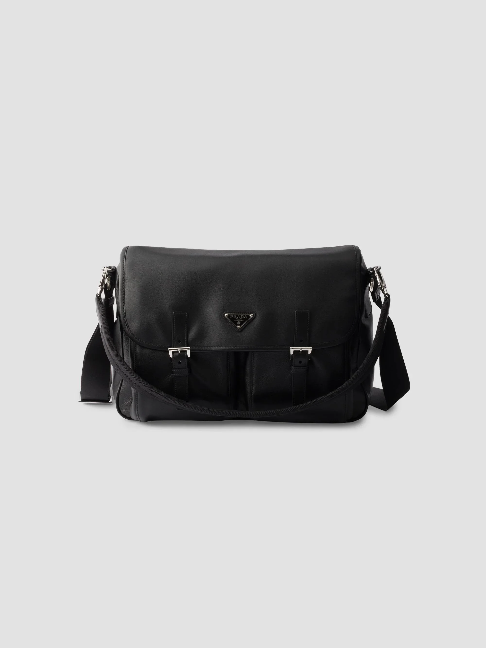 Men's Leather Shoulder Bag - Black - 1