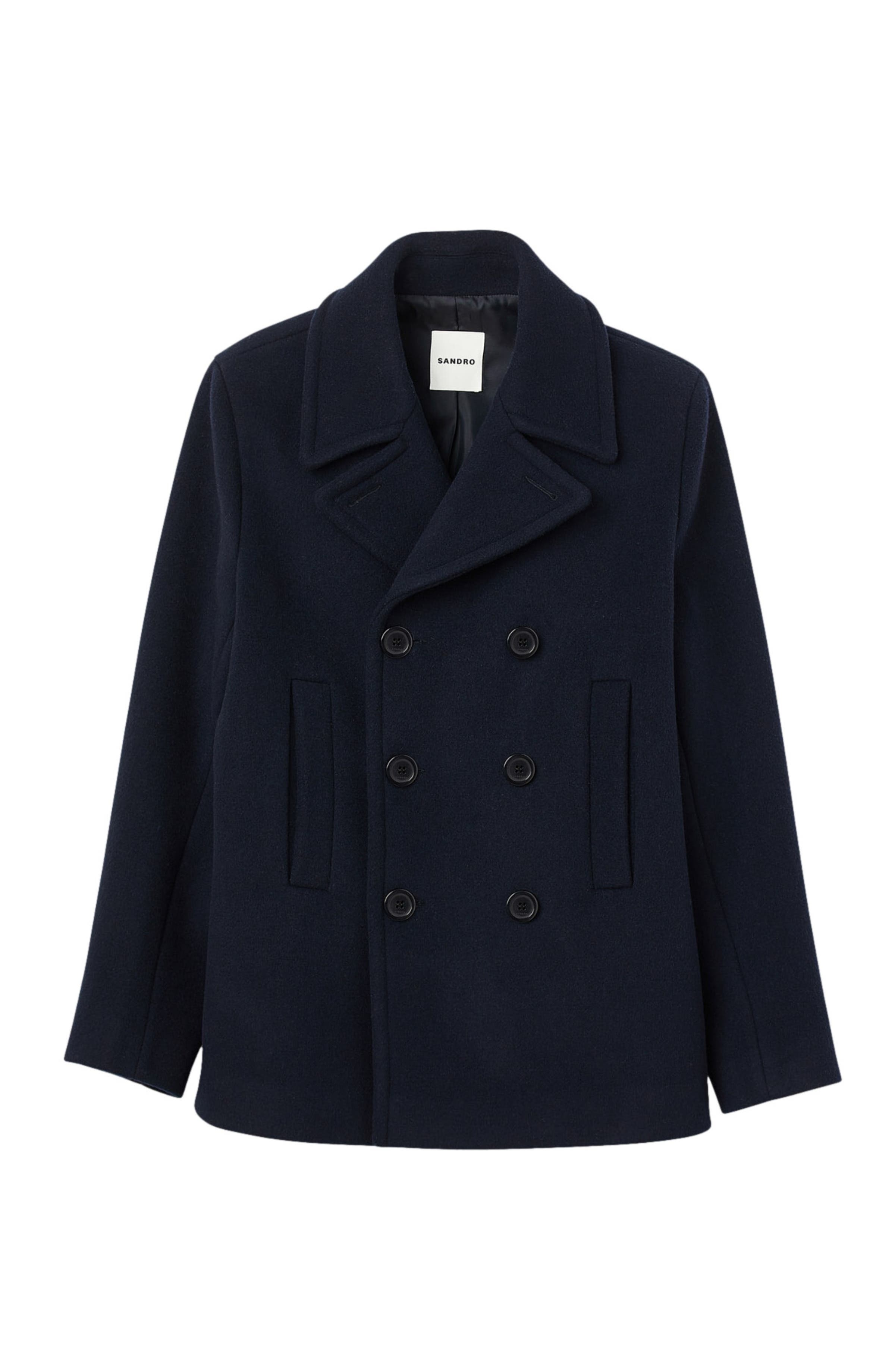 SANDRO Wool pea coat in Navy Blue at Nordstrom - 5