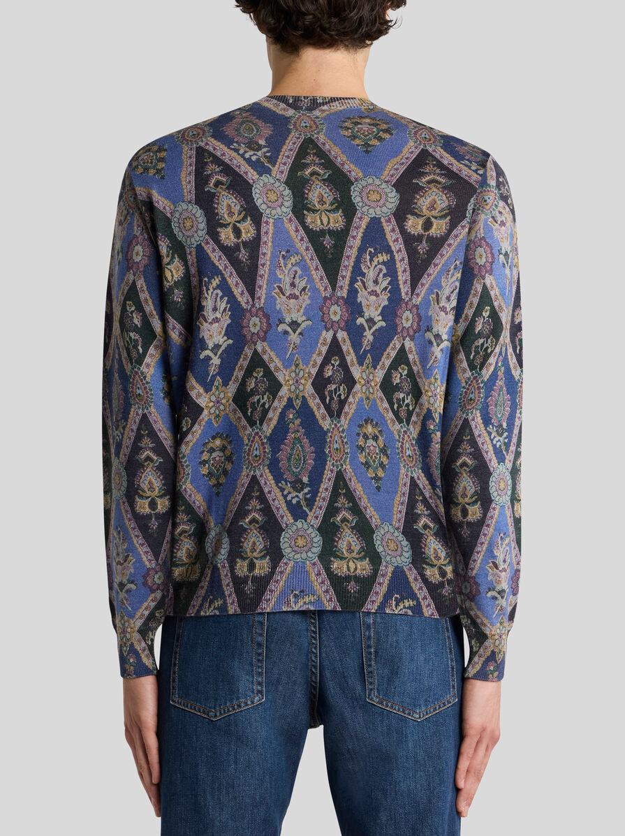 WOOL JACQUARD SWEATER WITH DIAMOND MOTIF - 4