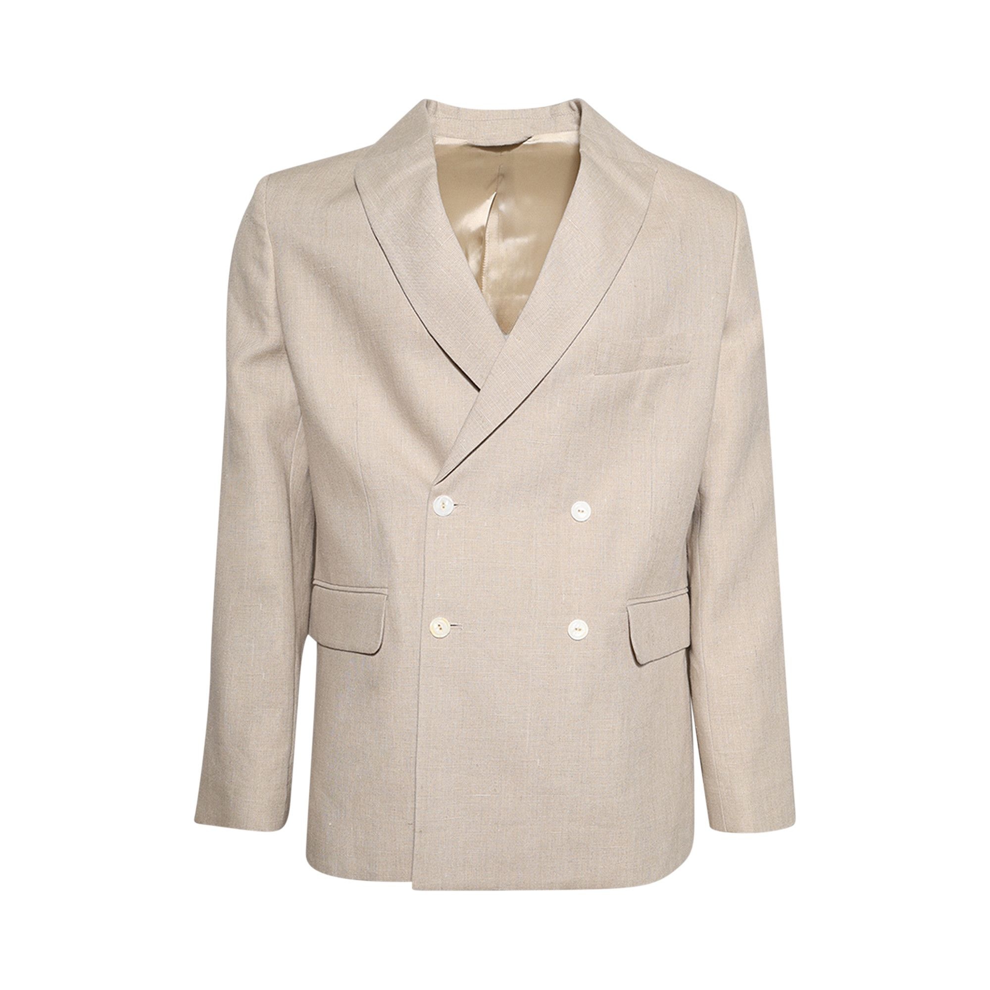 Bode Lightweight Linen Double-Breasted Suit Jacket 'Wheat' - 1