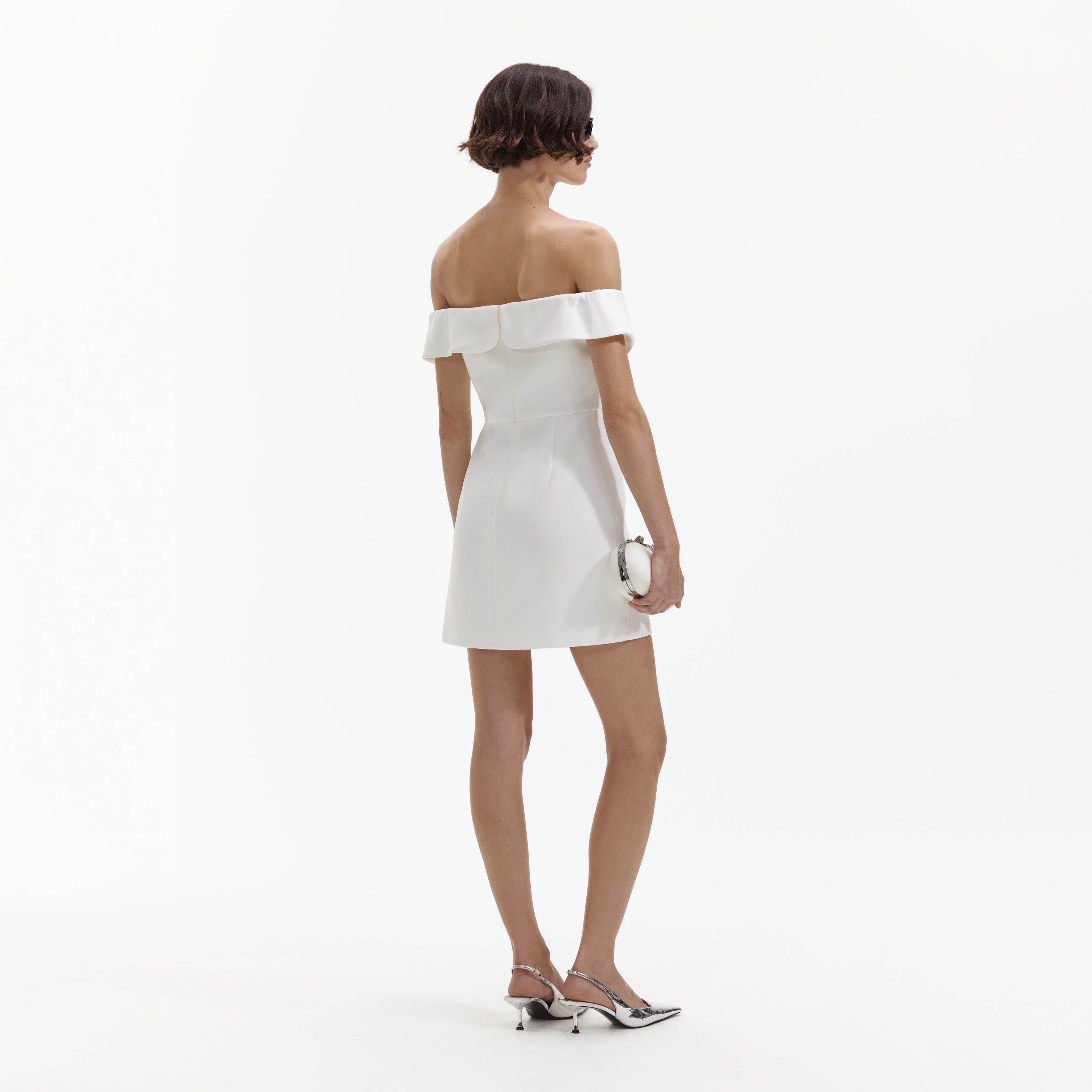 White Bow Crepe Mini Dress - 3