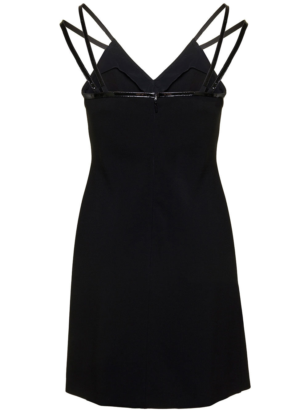 Gucci Women Mini Black Dress With Black Leather Trim And Double Strap In Stretch Viscose Woman - 2