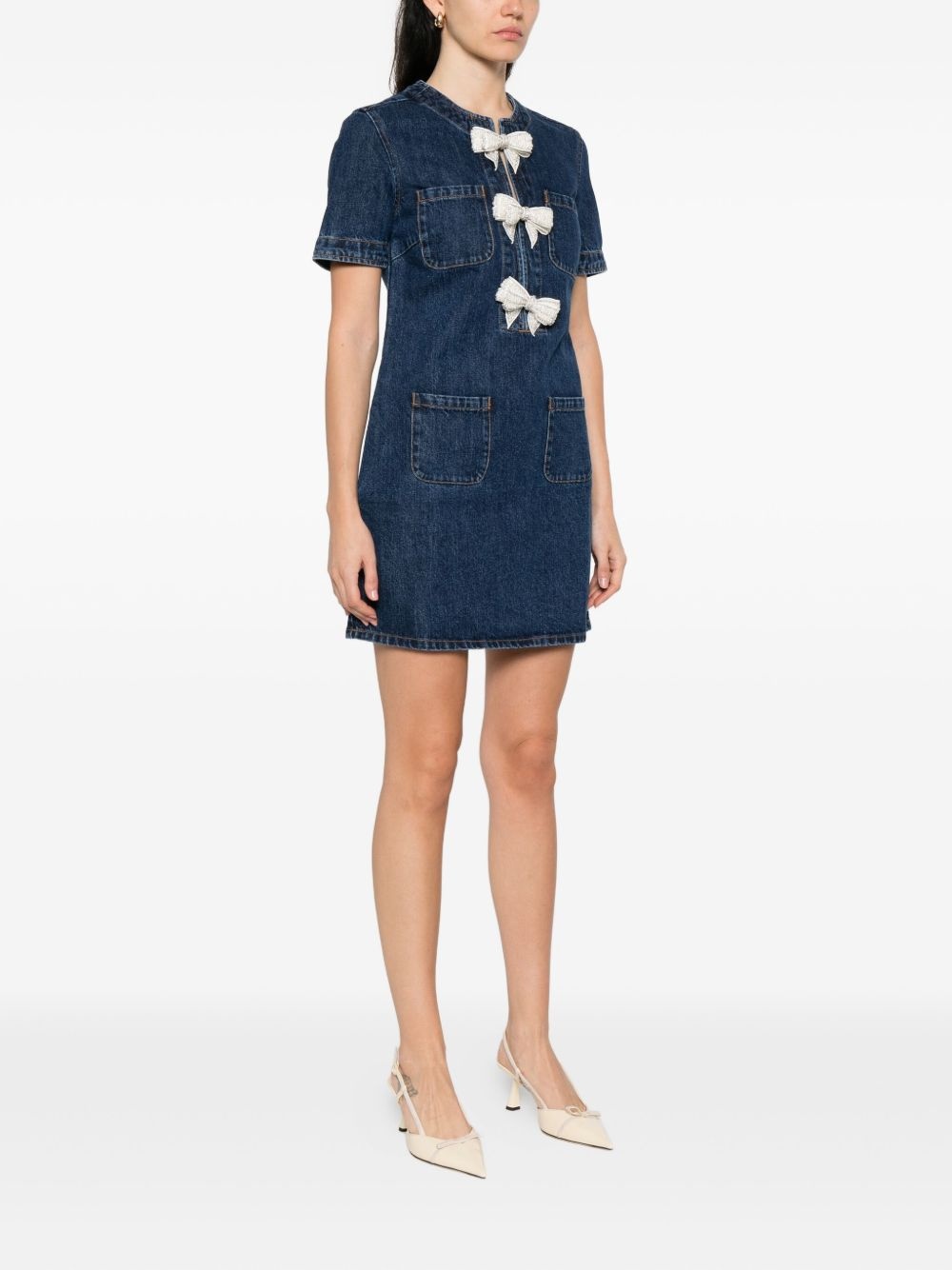 bow-embellished denim dress - 3